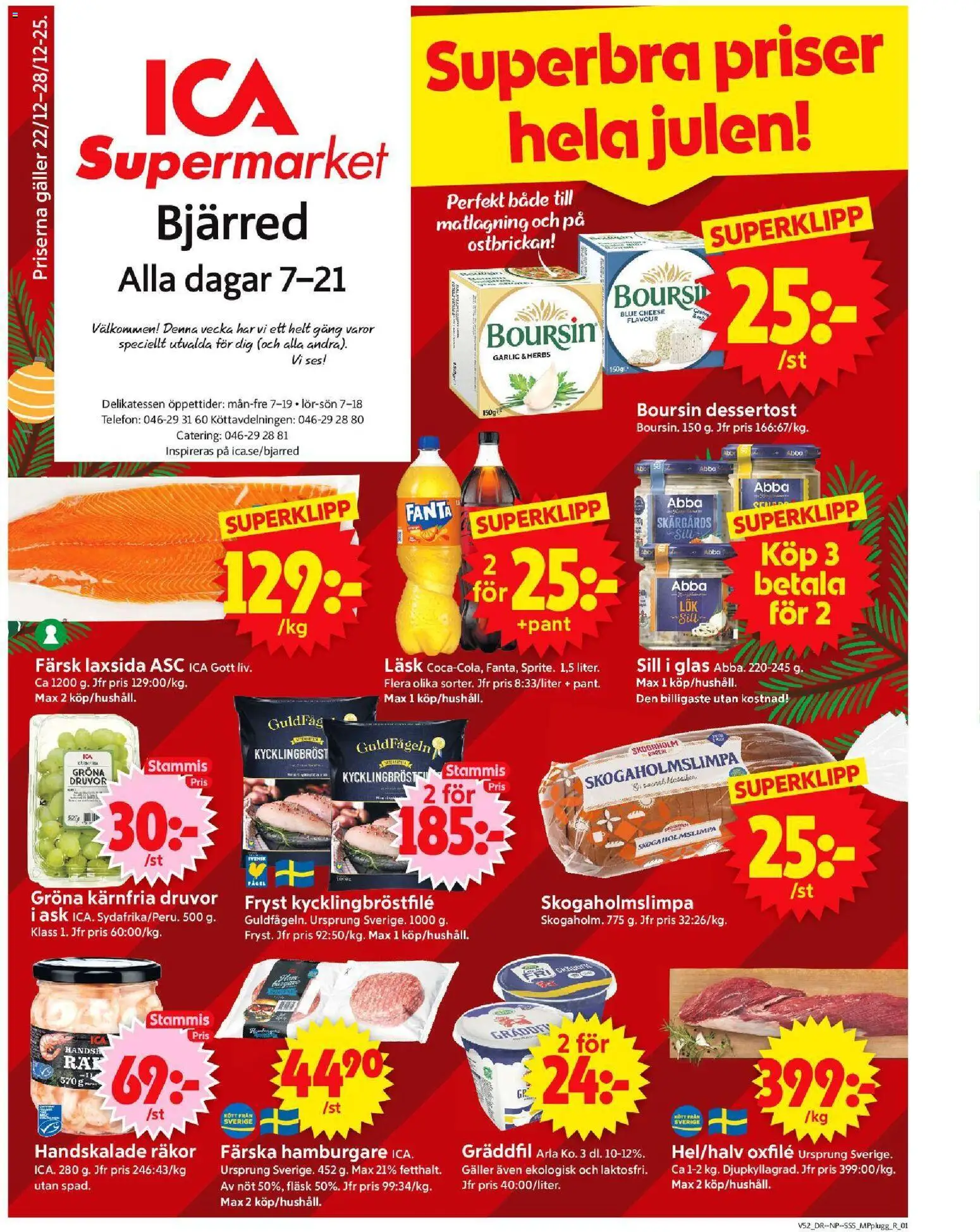 ICA Supermarket reklamblad aktuell från 22.12.2025 | Sida: 1 | Produkter: Galler, Fanta, Oxfilé, Fläsk