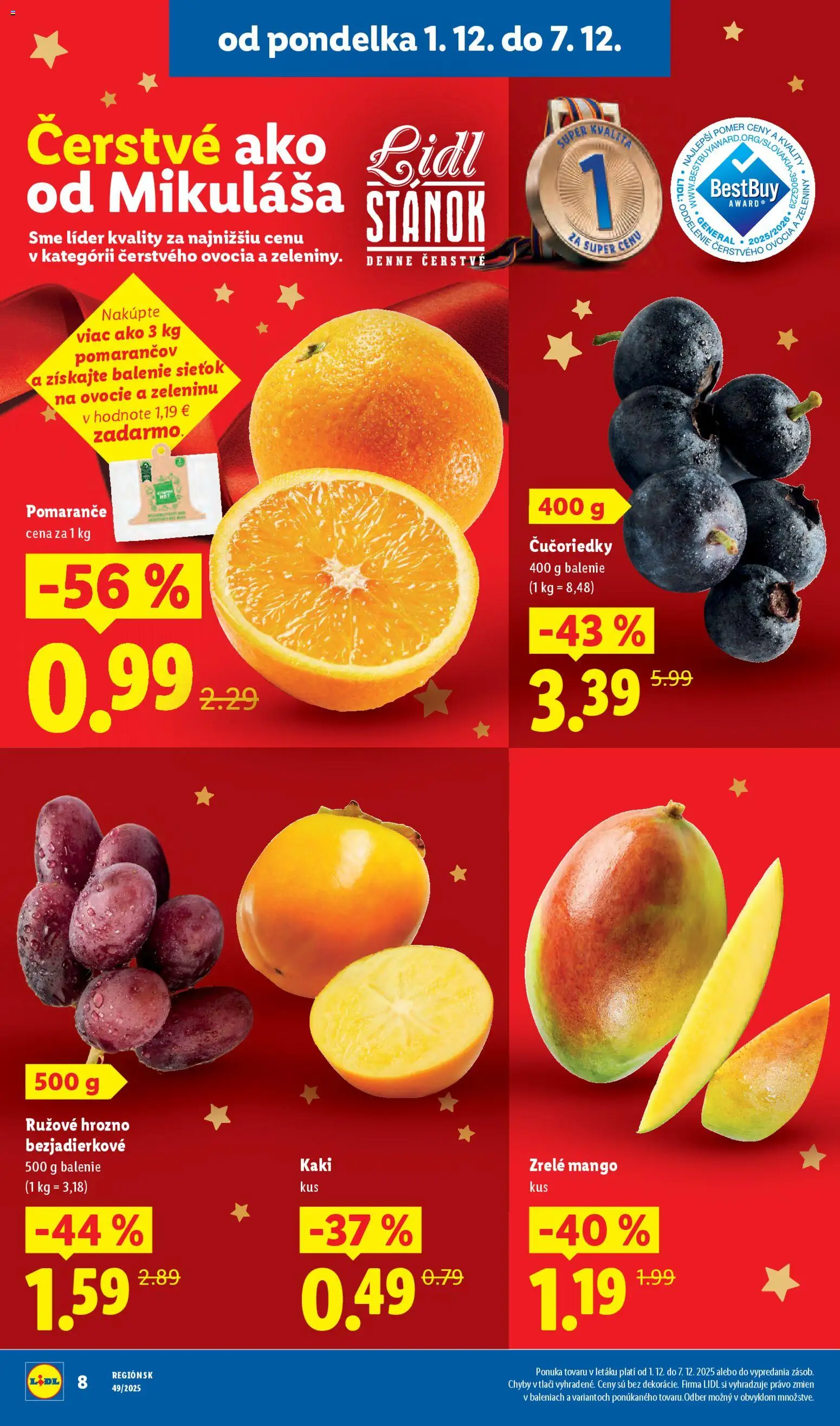 Nové Lidl akcie – leták je platný od 04.12.2025 | Strana: 42 | Produkty: Kaki, Čučoriedky, Hrozno, Ovocie