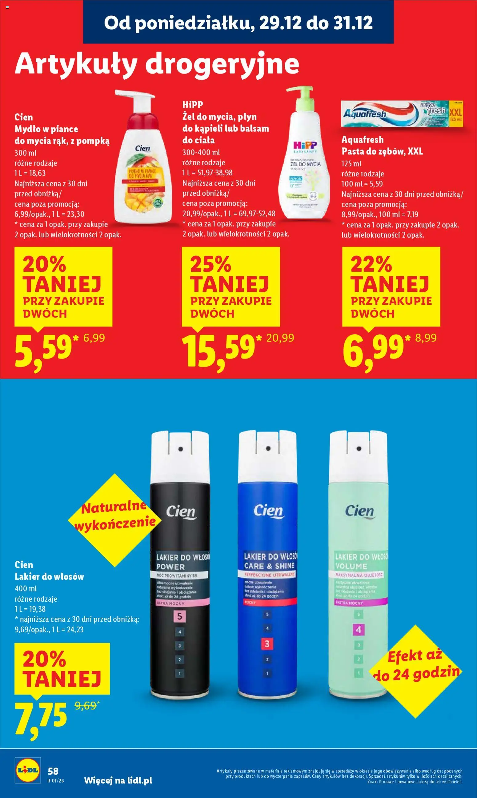 Lidl Gazetka od 29.12.2025 | Strona: 58 | Produkty: Płyn do kąpieli, Lakier do włosów, Mydło