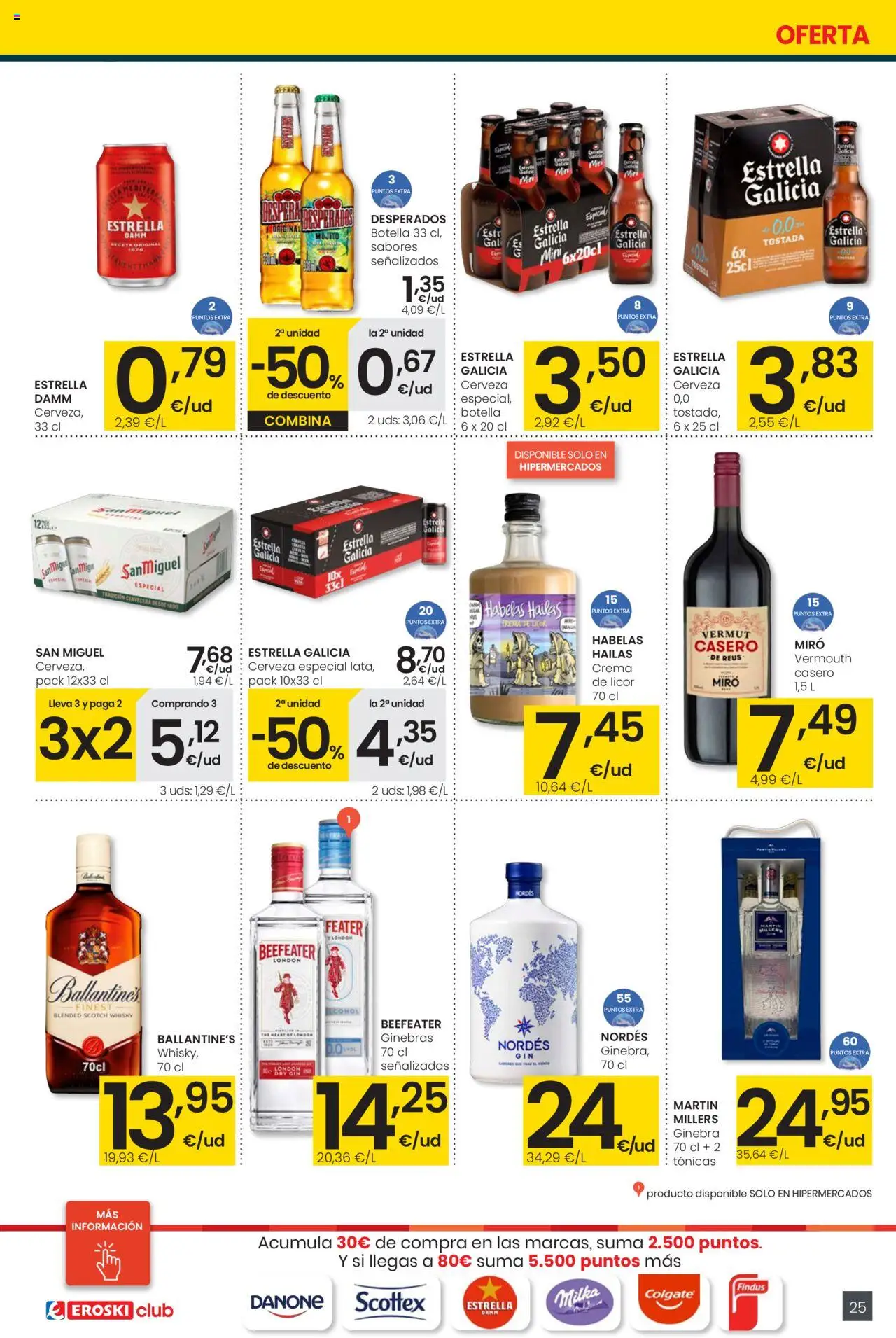 Eroski - Precio más bajo  │ válido desde el 02.10.2025 | Página: 25 | Productos: Licor, Cerveza, Ginebra, Παρμεζάνα