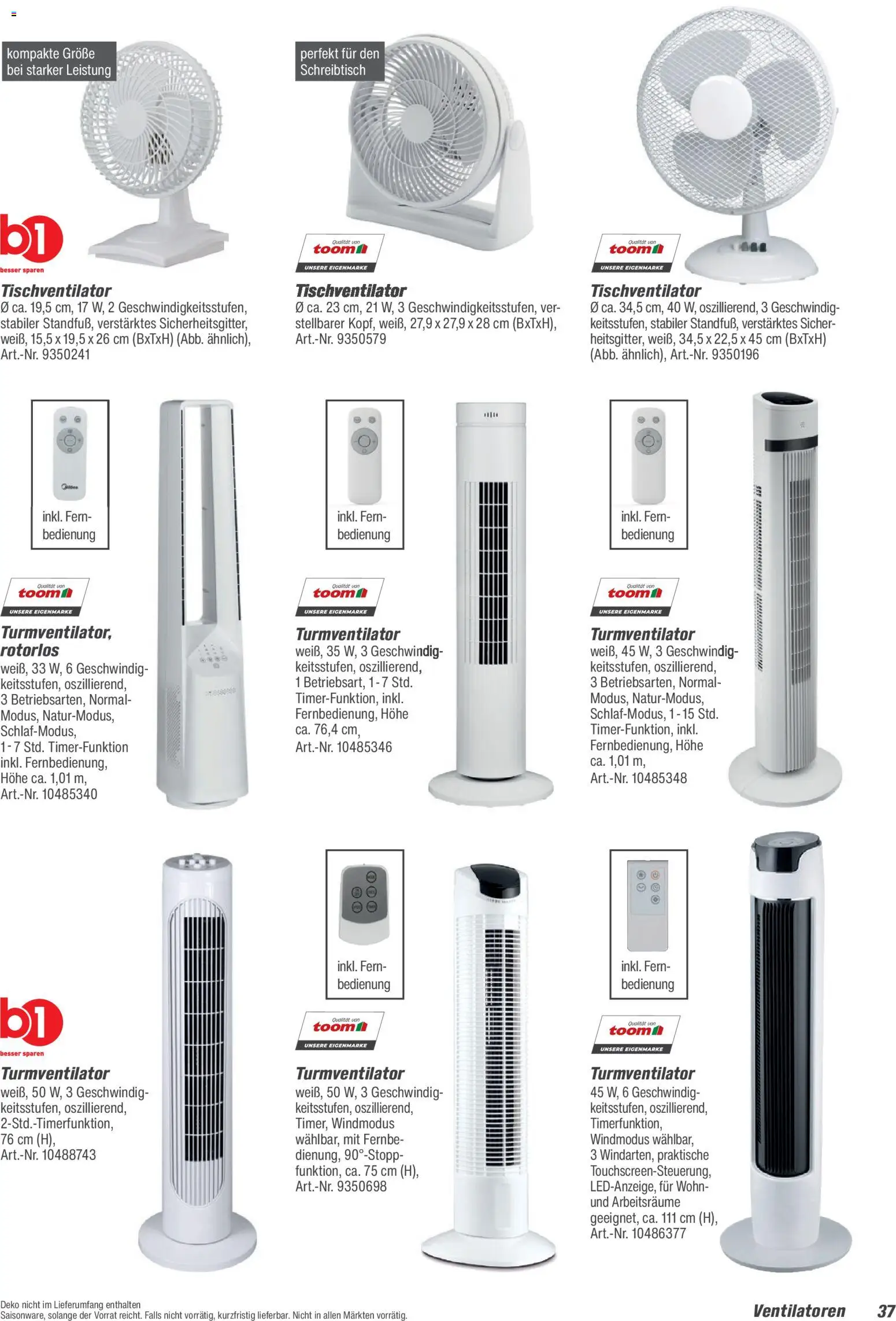 Toom Baumarkt - Pool, Sauna & Klima 2026 – gültig ab 14.03.2026 | Seite: 37 | Produkte: Turmventilator