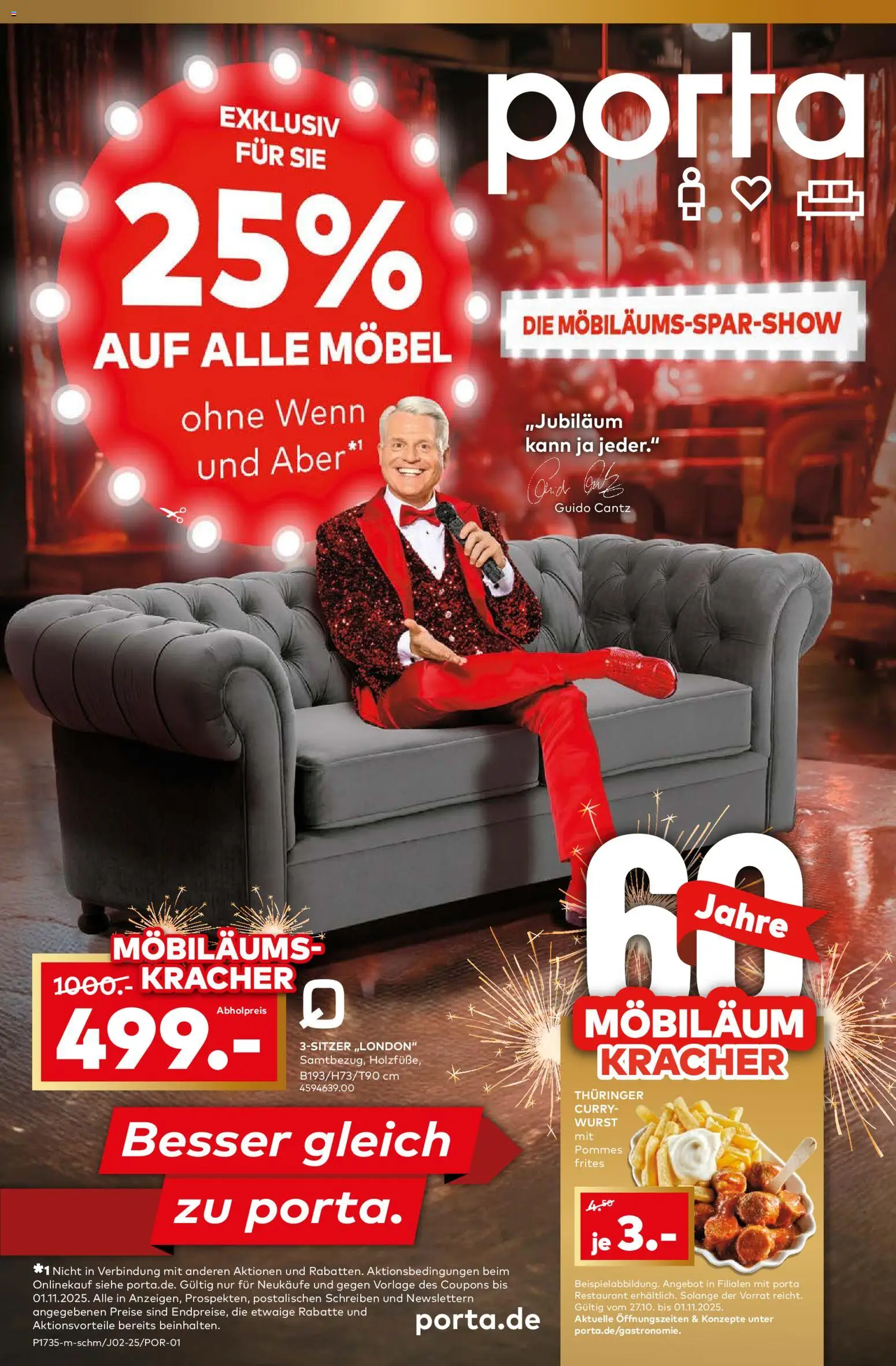 Porta! Möbiläums-Spar-Show mit Guido Cantz und 25% auf ALLE Möbel - Aachen – gültig ab 27.10.2025 | Seite: 1 | Produkte: Pommes, Pommes frites, Wurst