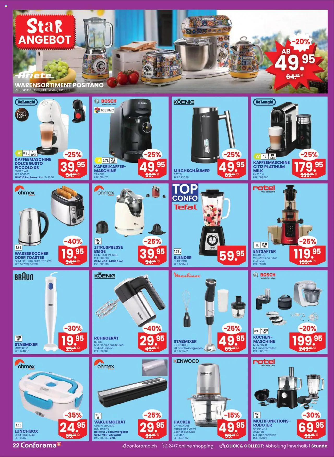 Conforama Aktionen – gültig ab 01.10.2025 | Seite: 22 | Produkte: Roboter, Entsafter, Kaffeemaschine, Bosch