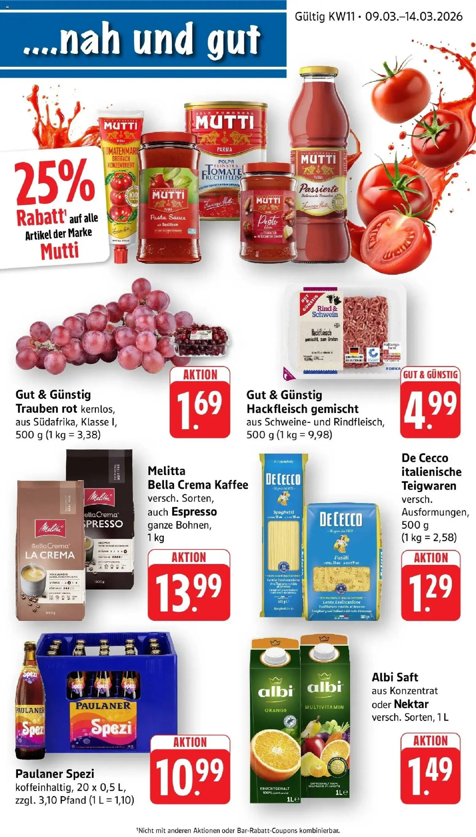 Edeka prospekt Gengenbach	 – gültig ab 09.03.2026 | Seite: 1 | Produkte: Melitta, Trauben, Tomaten, Saft