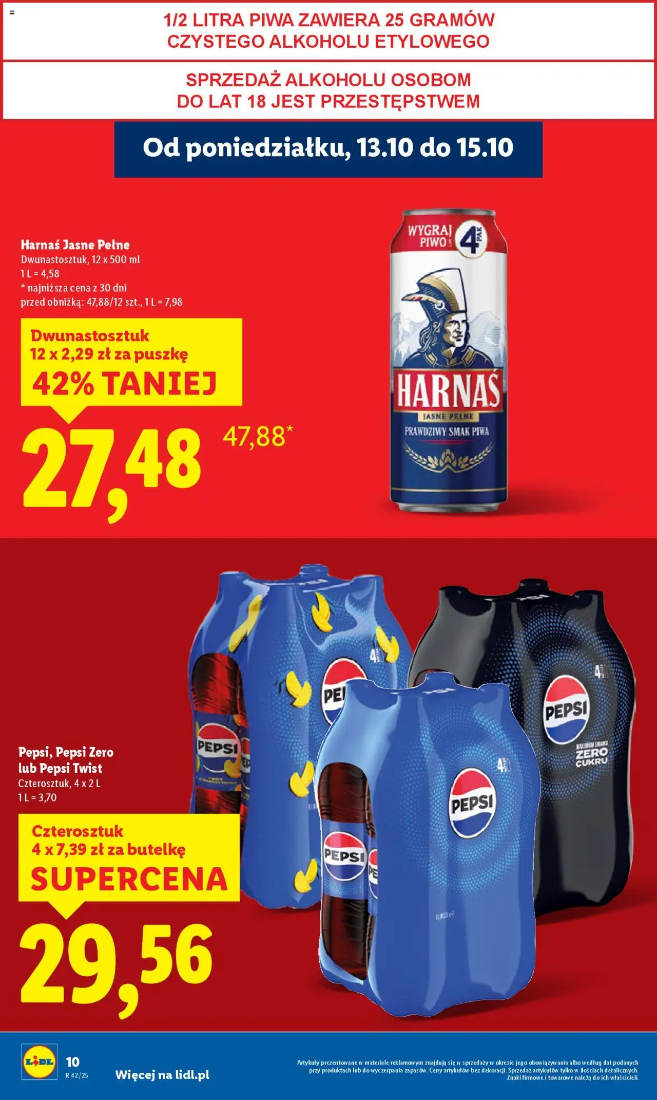 Lidl Gazetka od 13.10.2025 | Strona: 10 | Produkty: Pepsi, Harnaś, Piwo