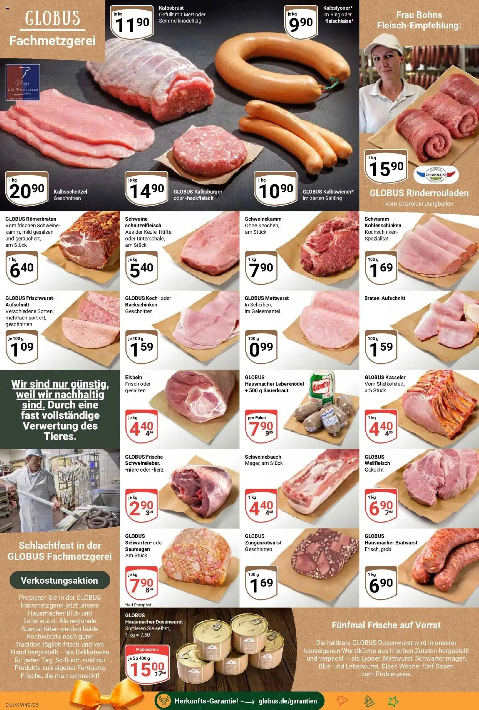 Globus prospekt Duisburg	 – gültig ab 23.11.2025 | Seite: 9 | Produkte: Rinderrouladen, Schweinebauch, Bratwurst, Hackfleisch