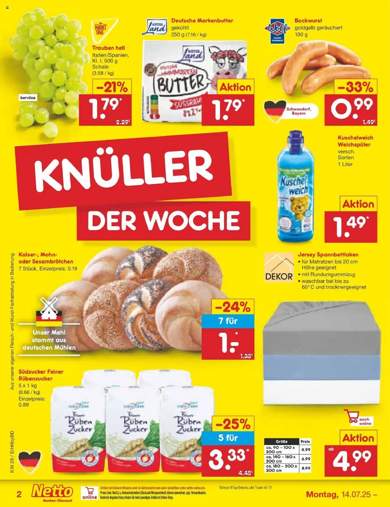 Netto Marken-Discount prospekt Ergolding	 - gültig ab dem 13.07.2025 | Seite: 2 | Produkte: Butter, Kuschelweich, Weichspüler, Zucker