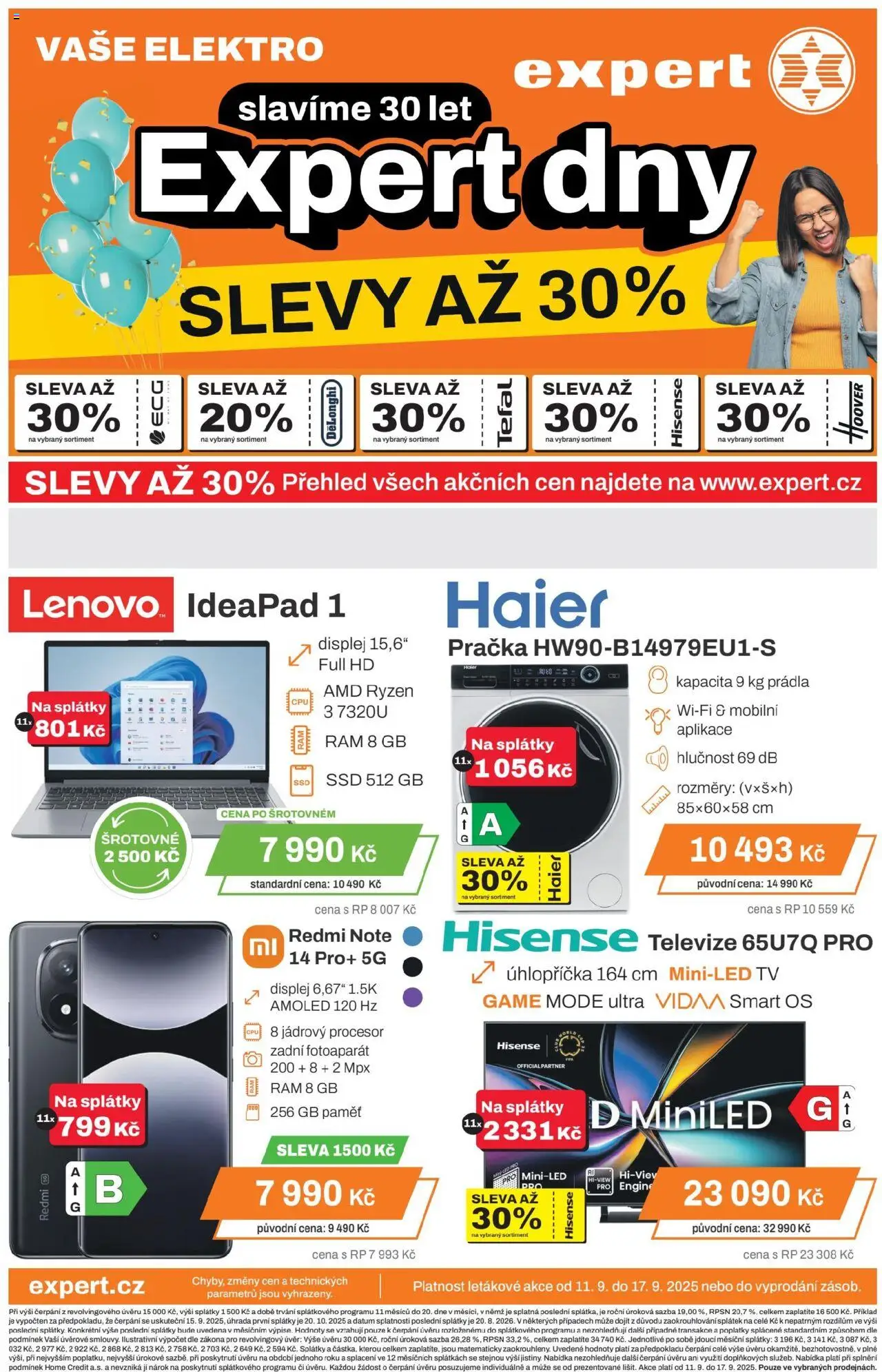 Expert elektro leták od 11.09.2025 | Strana: 1 | Produkty: Tv, Fotoaparát, Elektro, Tefal