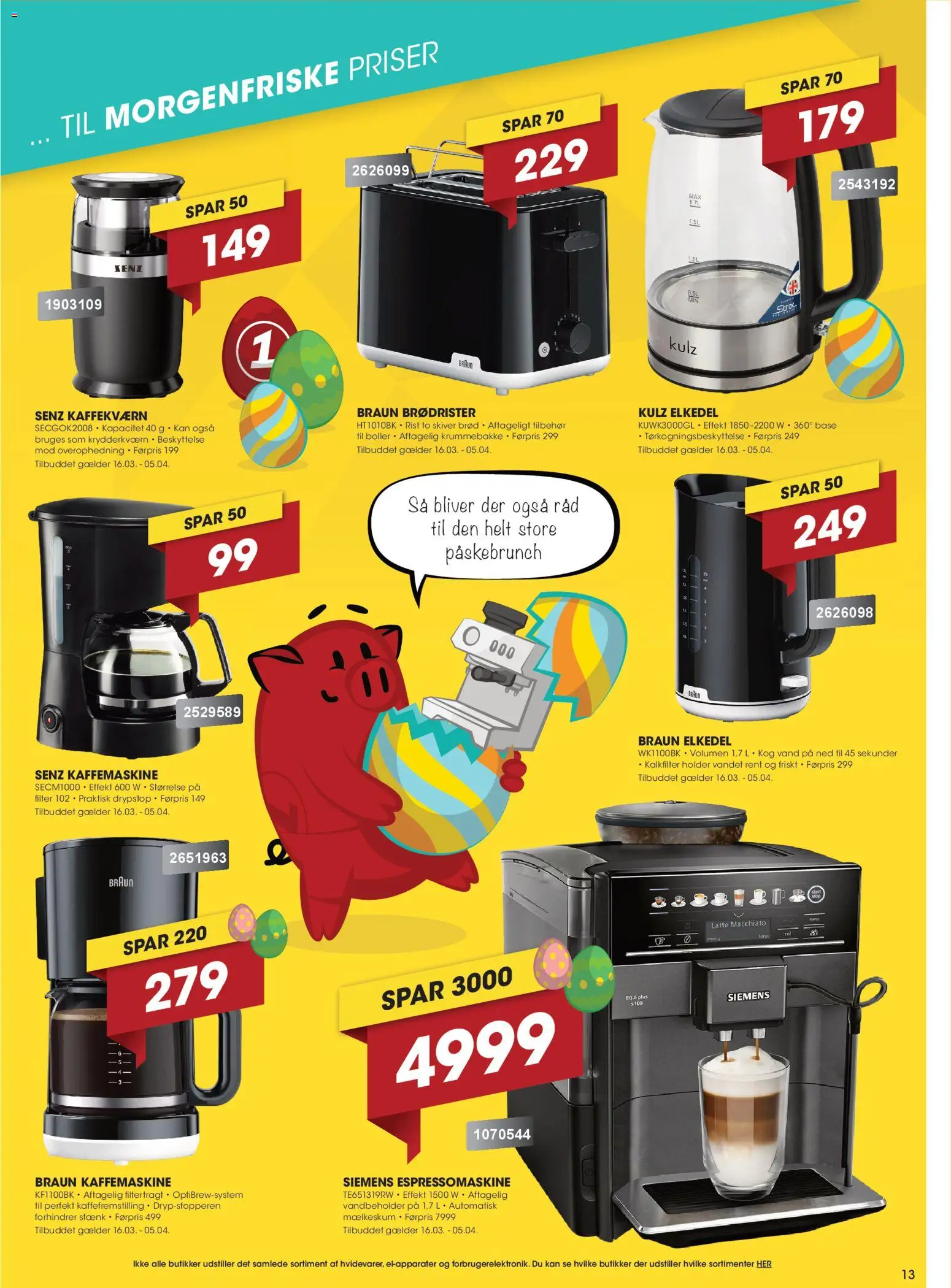 Punkt1 tilbudsavis – gyldig fra 16.03.2026 | Side: 13 | Produkter: Brød, Brødrister, Søm, Kaffemaskine