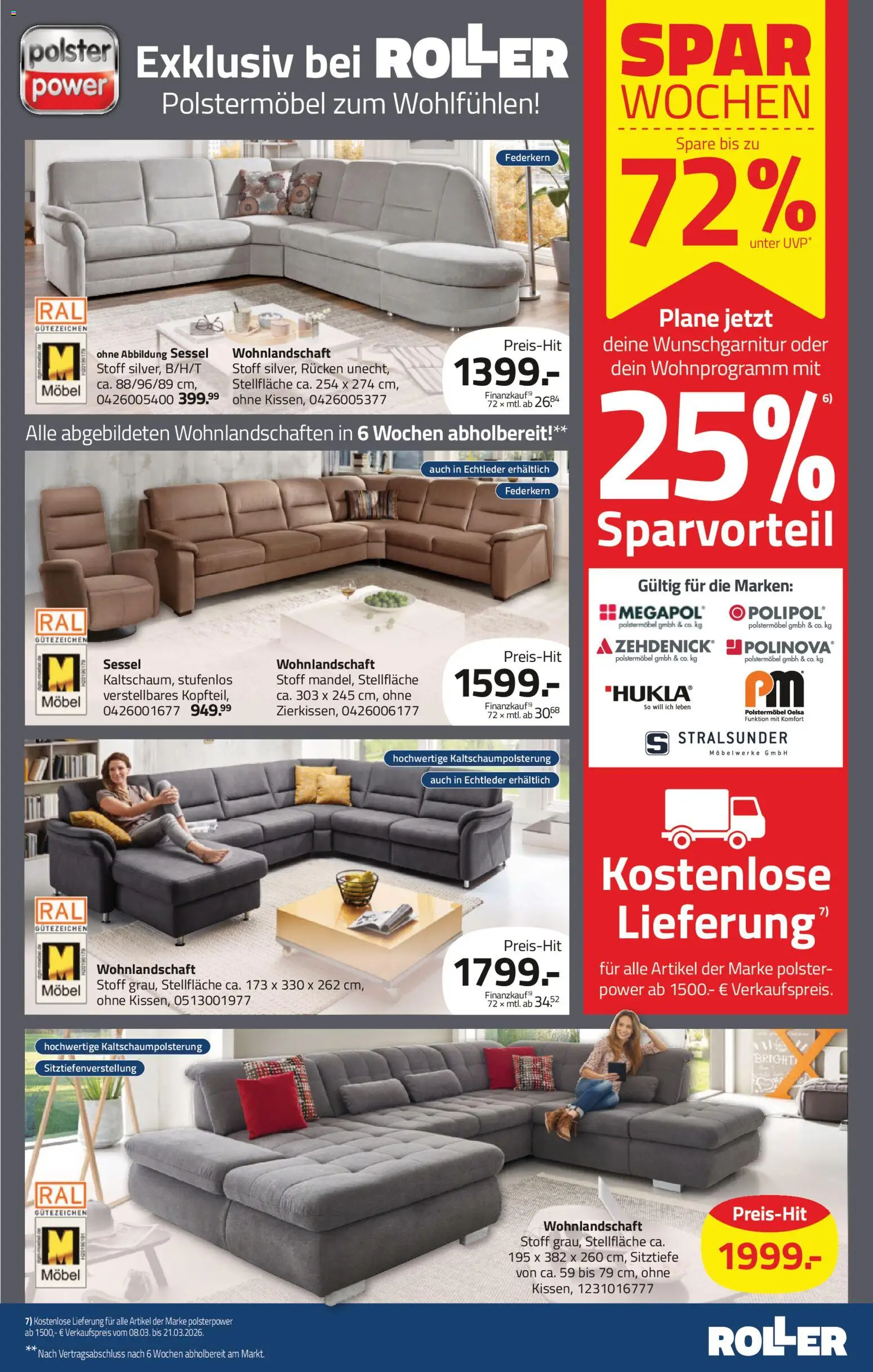 Roller Prospekt 	 – gültig ab 08.03.2026 | Seite: 9 | Produkte: Wohnlandschaft, Sessel