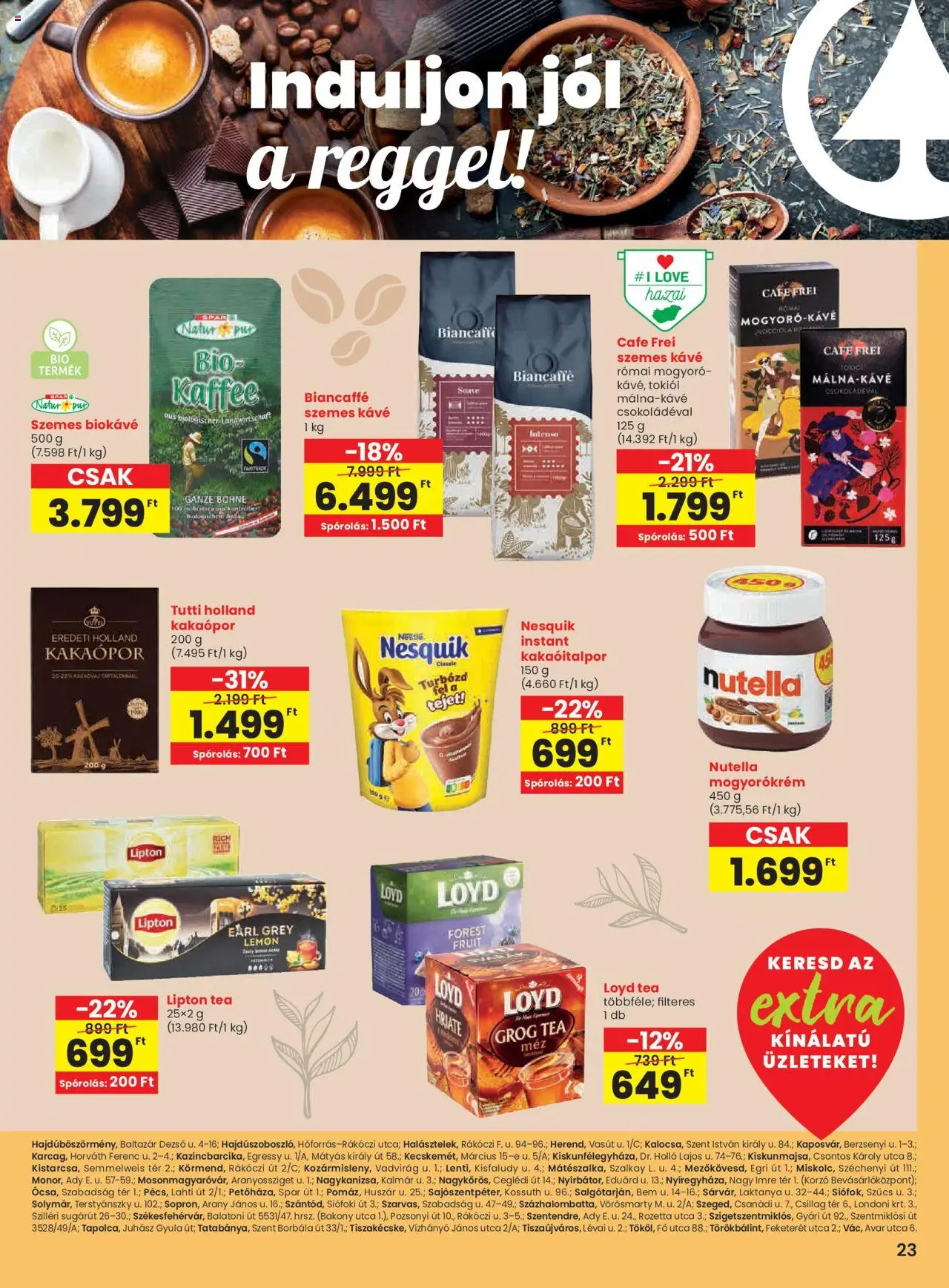 Spar akciós ujság - amely érvényes a következő dátumtól: 18.09.2025 | Oldal: 4 | Termékek: Mogyoró, Nesquik, Tea, Szemes kávé