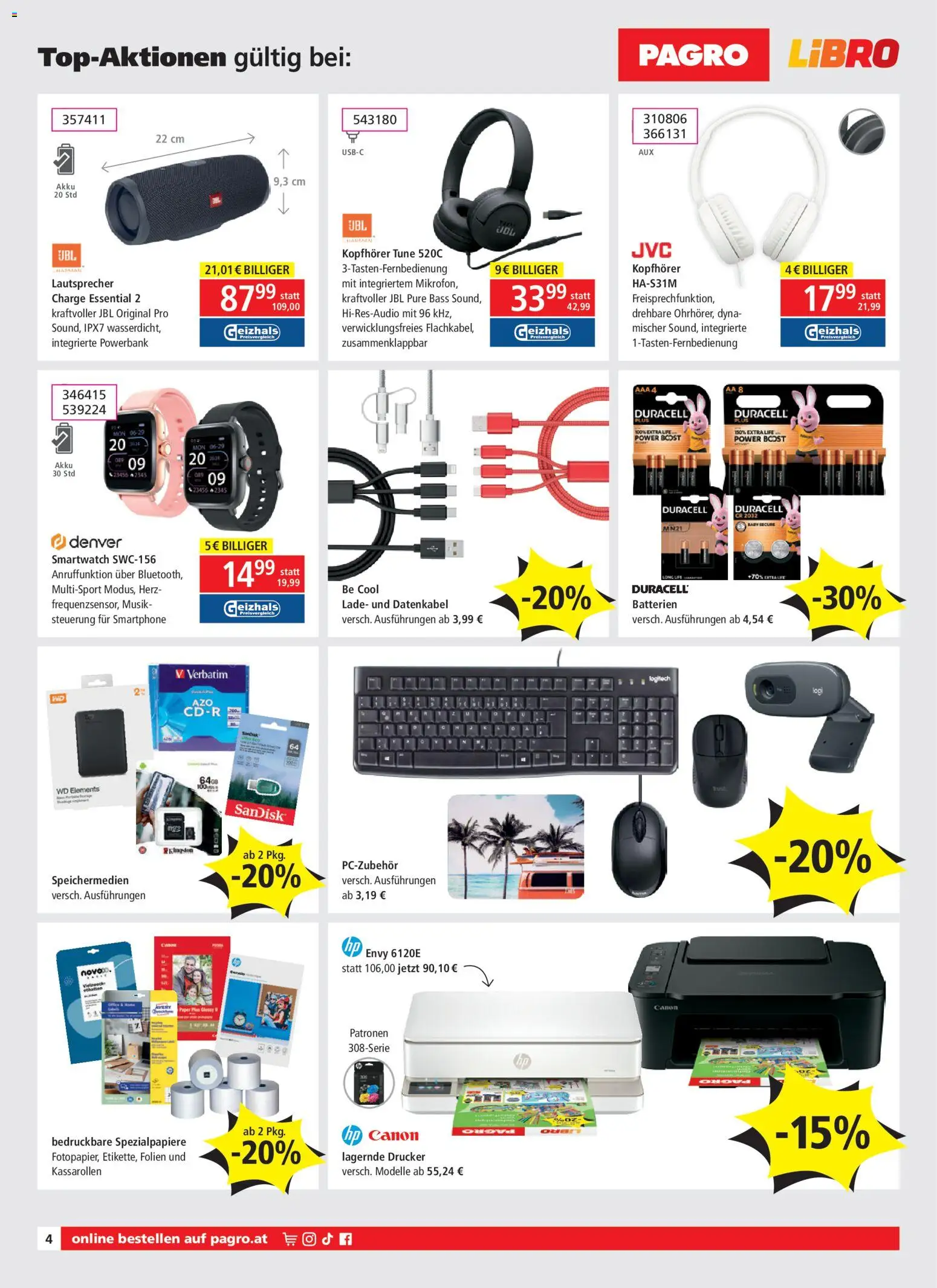 Pagro-Diskont Flugblatt gültig ab 26.02.2026 | Seite: 4 | Produkte: Drucker, Kopfhörer, Lautsprecher, Smartwatch