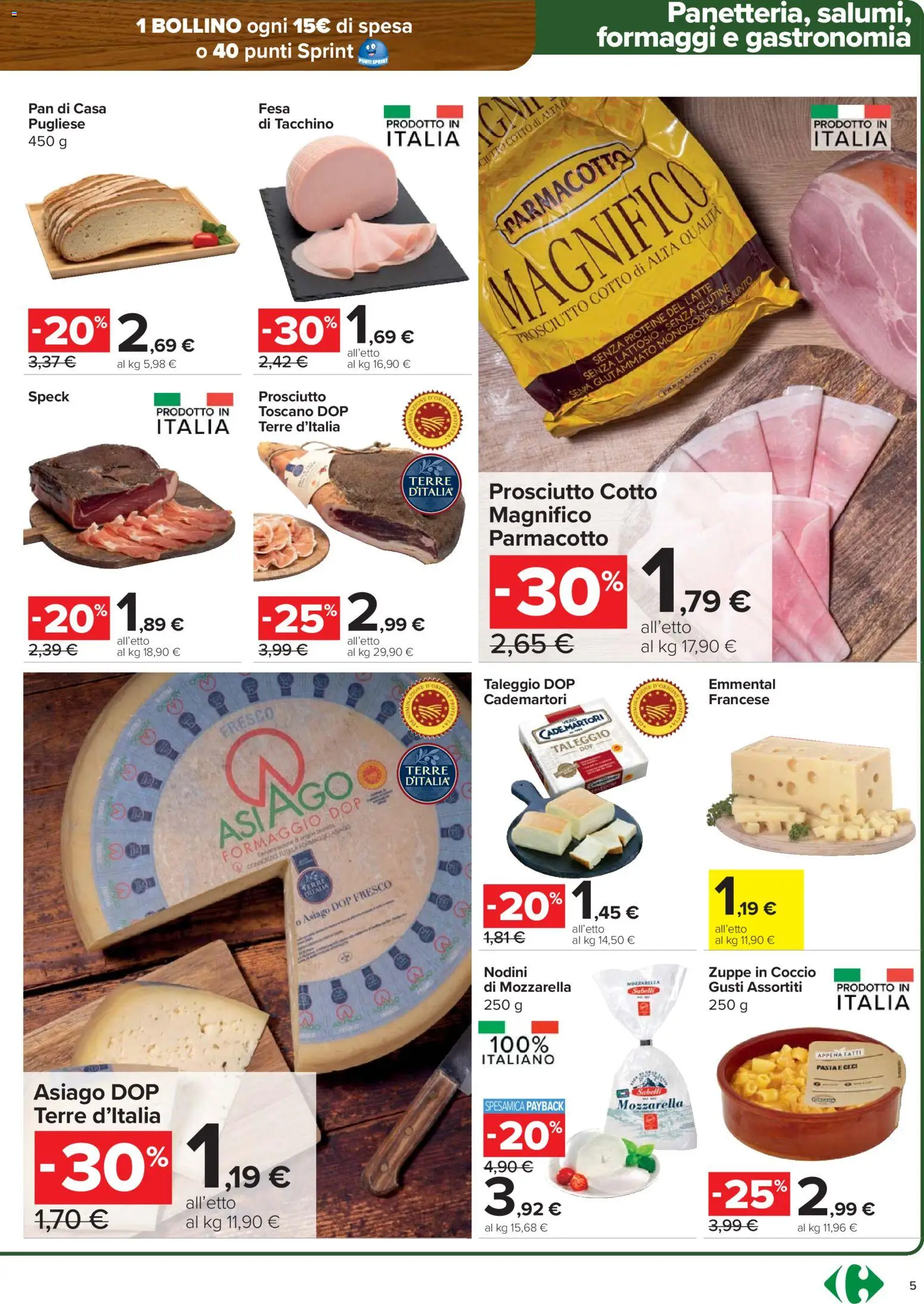 Volantino Carrefour del 12.03.2026 | Pagina: 5 | Prodotti: Speck, Latte, Formaggio, Emmental