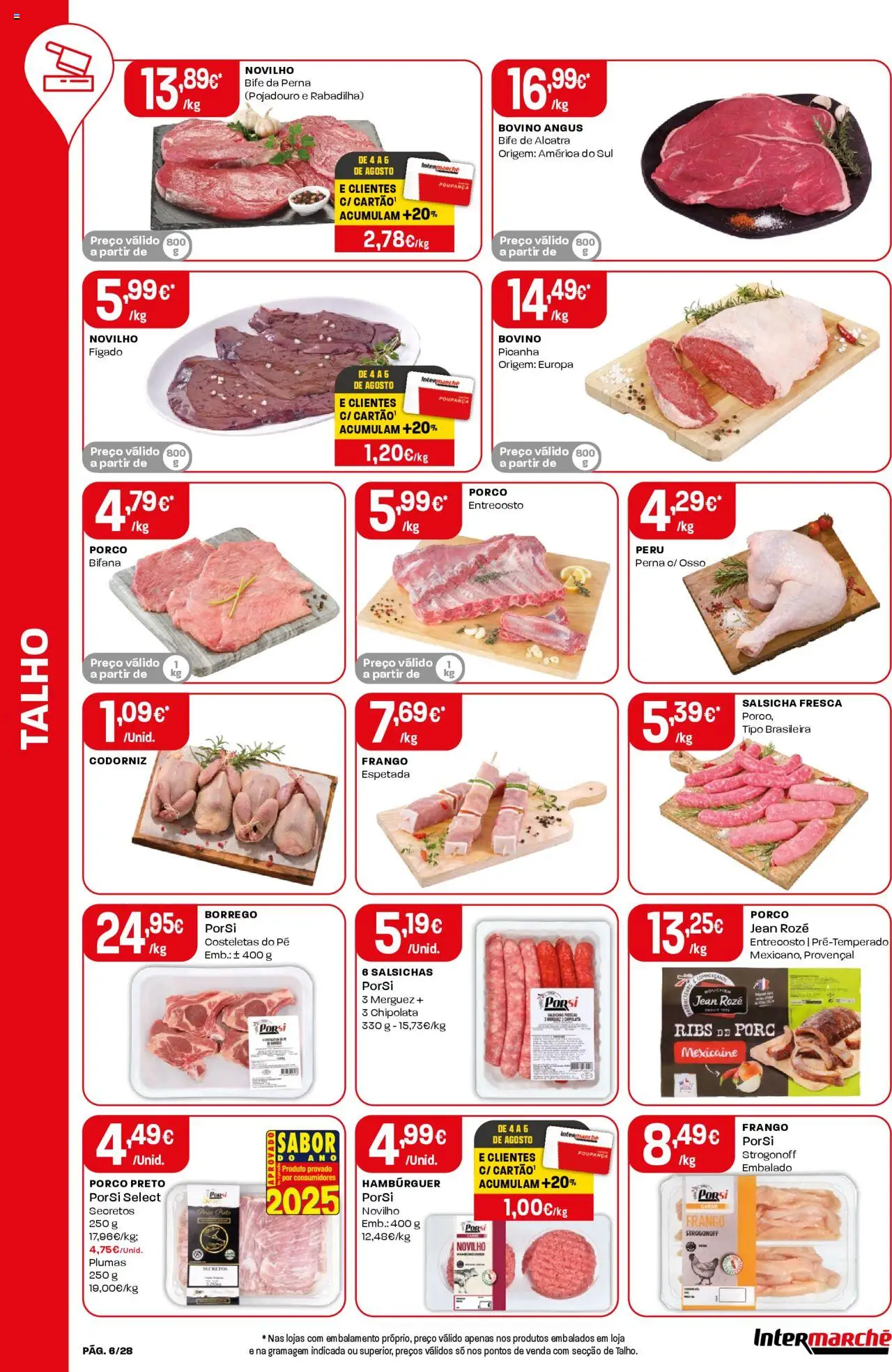 Intermarché folheto │ válido de 31.07.2025 | Página: 6 | Produtos: Frango, Peru, Hambúrguer, Salsicha