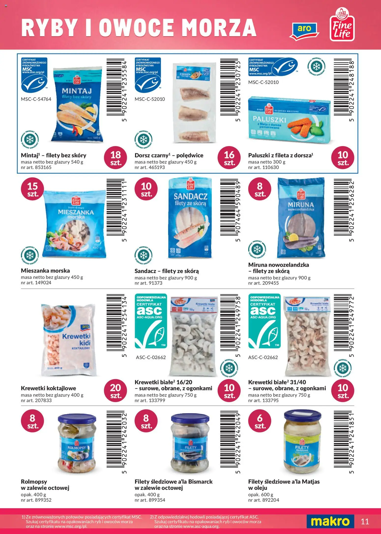 Makro Gazetka - Katalog marki własne dla Twojego sklepu od 28.04.2025 | Strona: 11 | Produkty: Filety śledziowe a'la matjas, Krewetki białe, Krewetki koktajlowe, Owoce