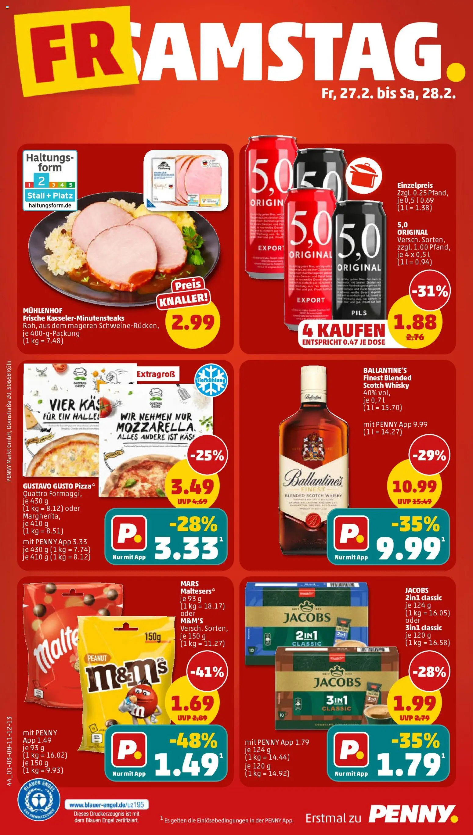 Penny Prospekt 	 – gültig ab 23.02.2026 | Seite: 50 | Produkte: Gustavo gusto, Pils, Mars, Pizza