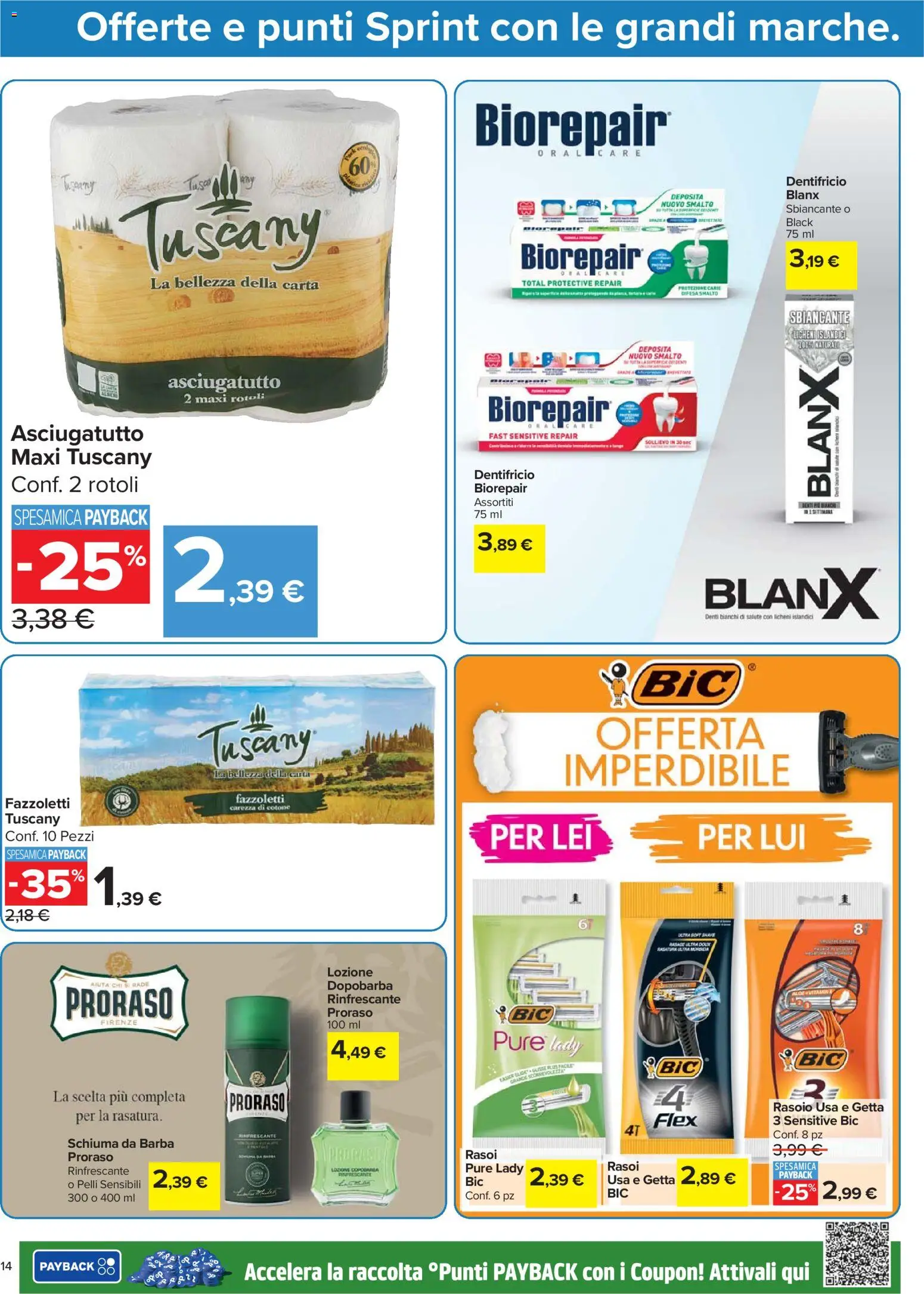 Volantino Carrefour del 24.03.2026 | Pagina: 14 | Prodotti: Dopobarba, Rasoio, Dentifricio, Asciugatutto