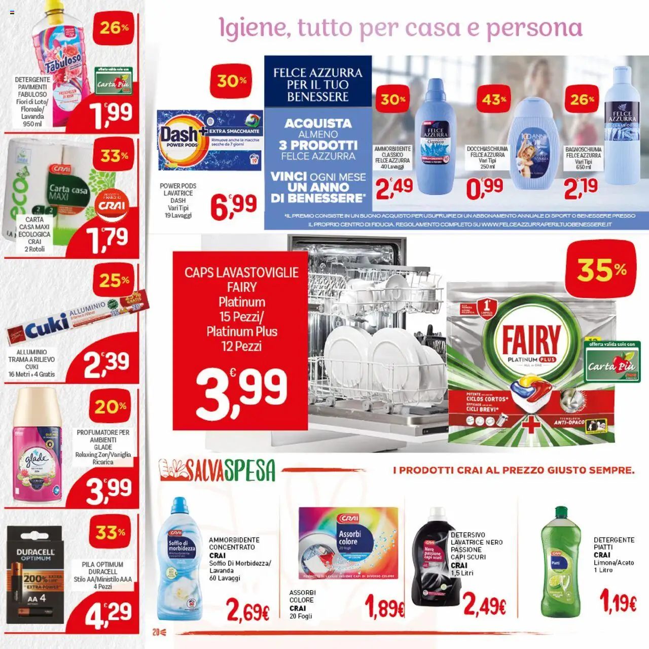 Volantino CRAI del 04.09.2025 | Pagina: 20 | Prodotti: Ammorbidente, Lavastoviglie, Alluminio, Lavanda