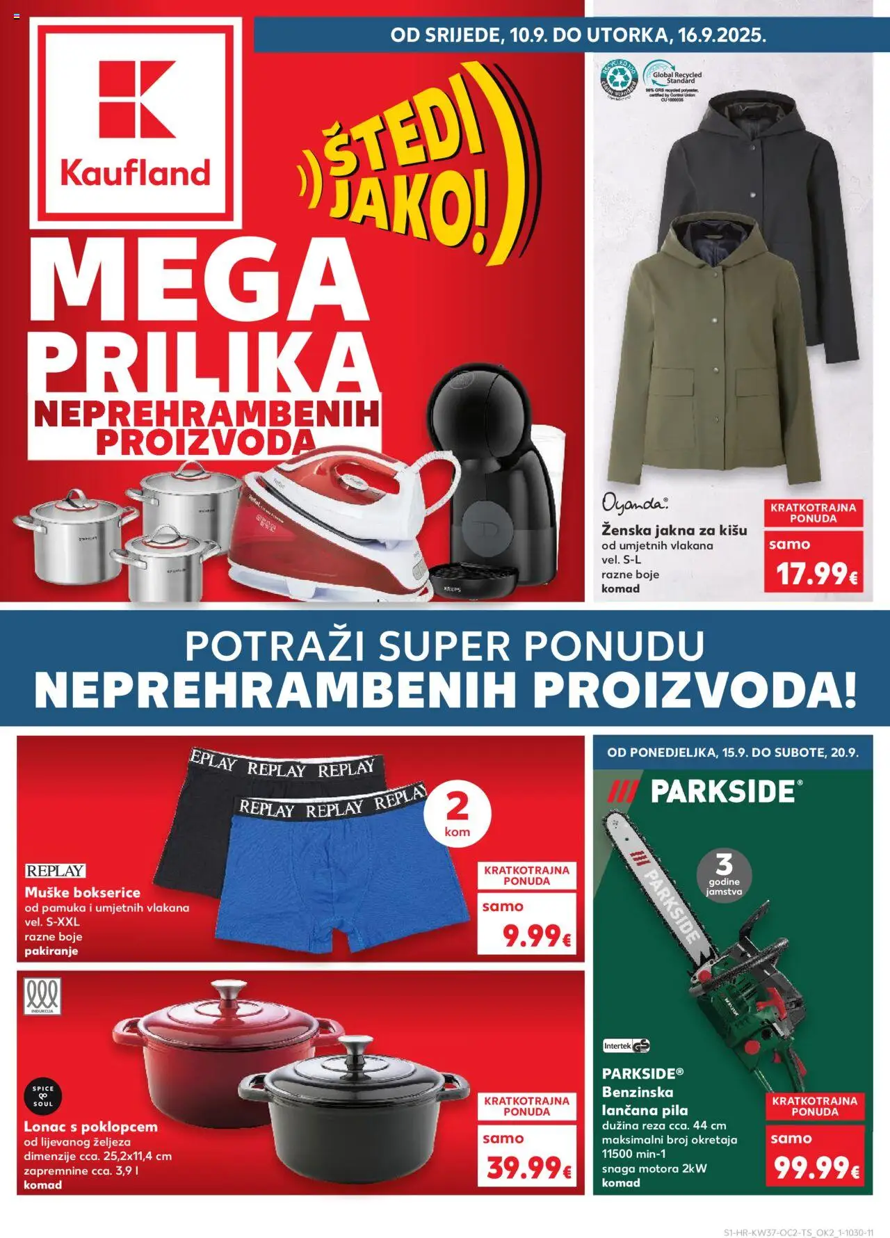 Kaufland katalog | vrijedi od 10.09.2025 | Stranica: 1 | Proizvodi: Jakna, Bokserice, Pila, Lonac
