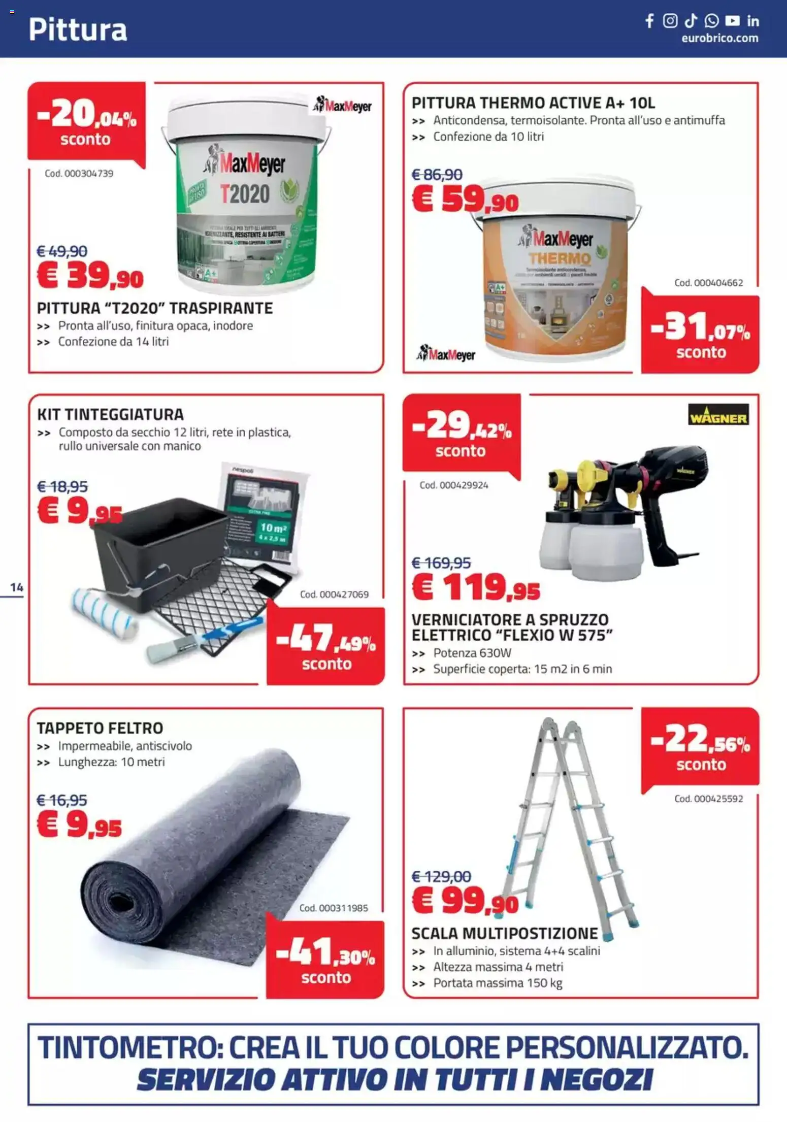 Volantino Eurobrico del 19.03.2026 | Pagina: 14 | Prodotti: Pittura, Scala, Coperta, Tappeto