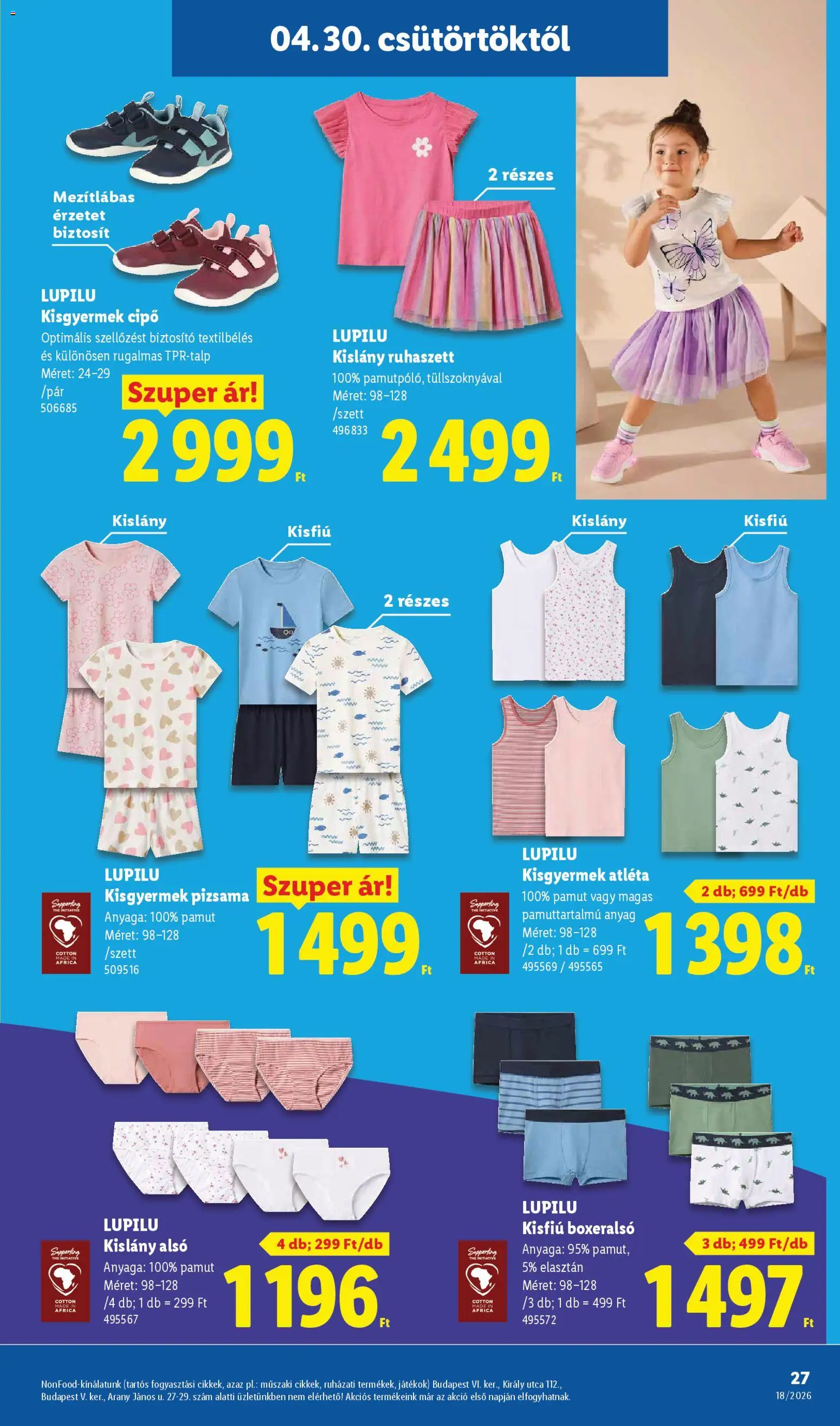 Lidl akciós ujság - amely érvényes a következő dátumtól: 30.04.2026 | Oldal: 27 | Termékek: Atléta, Boxeralsó, Játékok, Pizsama