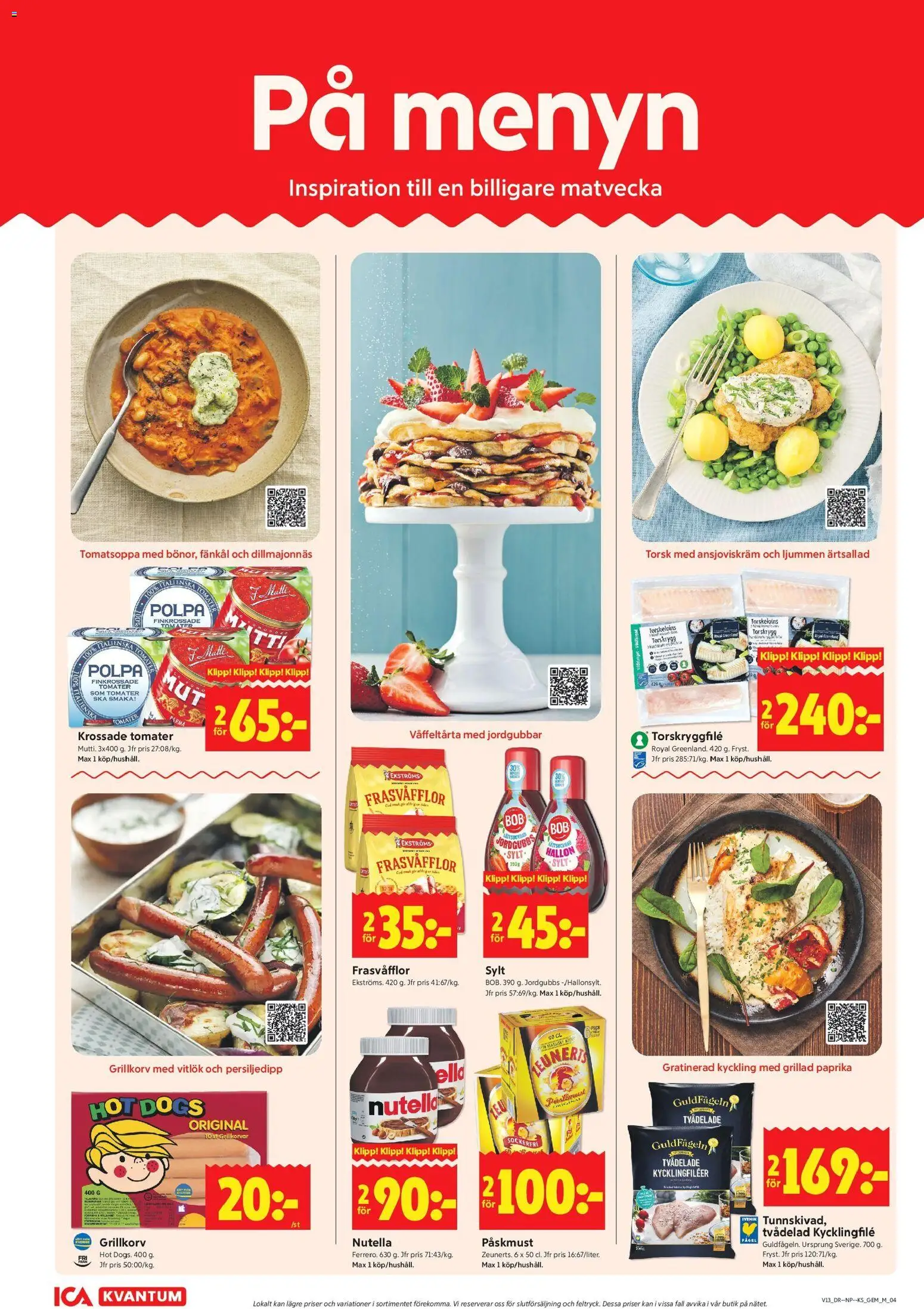 ICA Kvantum reklamblad aktuell från 23.03.2026 | Sida: 4 | Produkter: Kycklingfile, Grillkorv, Tomater, Fänkål