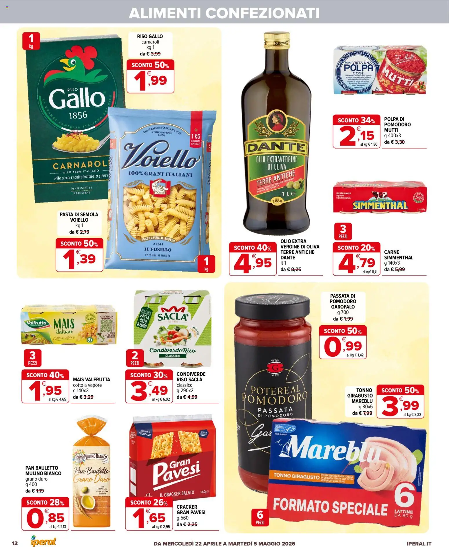 Volantino Iperal del 22.04.2026 | Pagina: 12 | Prodotti: Olio, Pasta, Mutti, Mais