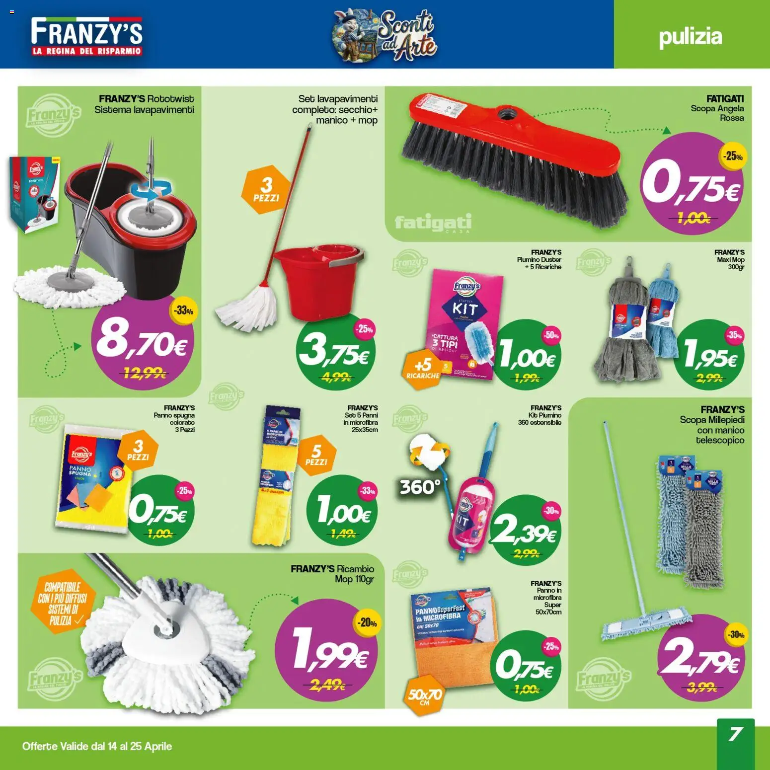 Volantino Franzy's del 14.04.2026 | Pagina: 7 | Prodotti: Spugna, Scopa, Secchio