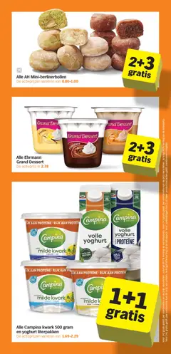 Alle Campina kwark 500 gram en yoghurt literpakken, Kwark 500 gram en yoghurt literpakken. De actieprijzen variëren van 1.69-2.29 - Voorbeeld van een folder van Albert Heijn, geldig van 23.03.2026 | Pagina: 4