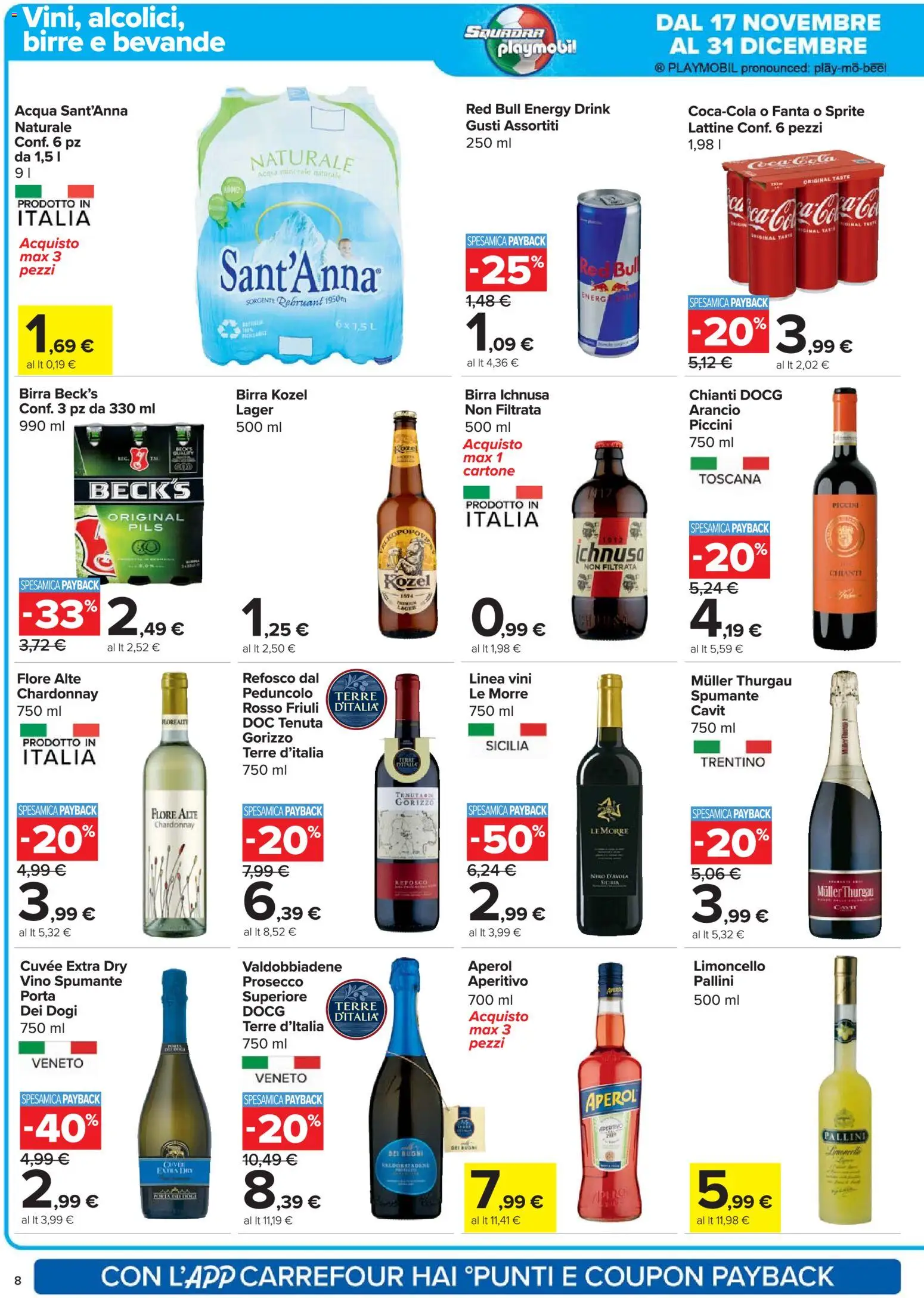 Volantino Carrefour del 20.11.2025 | Pagina: 8 | Prodotti: Spumante, Limoncello, Aperol, Aperitivo