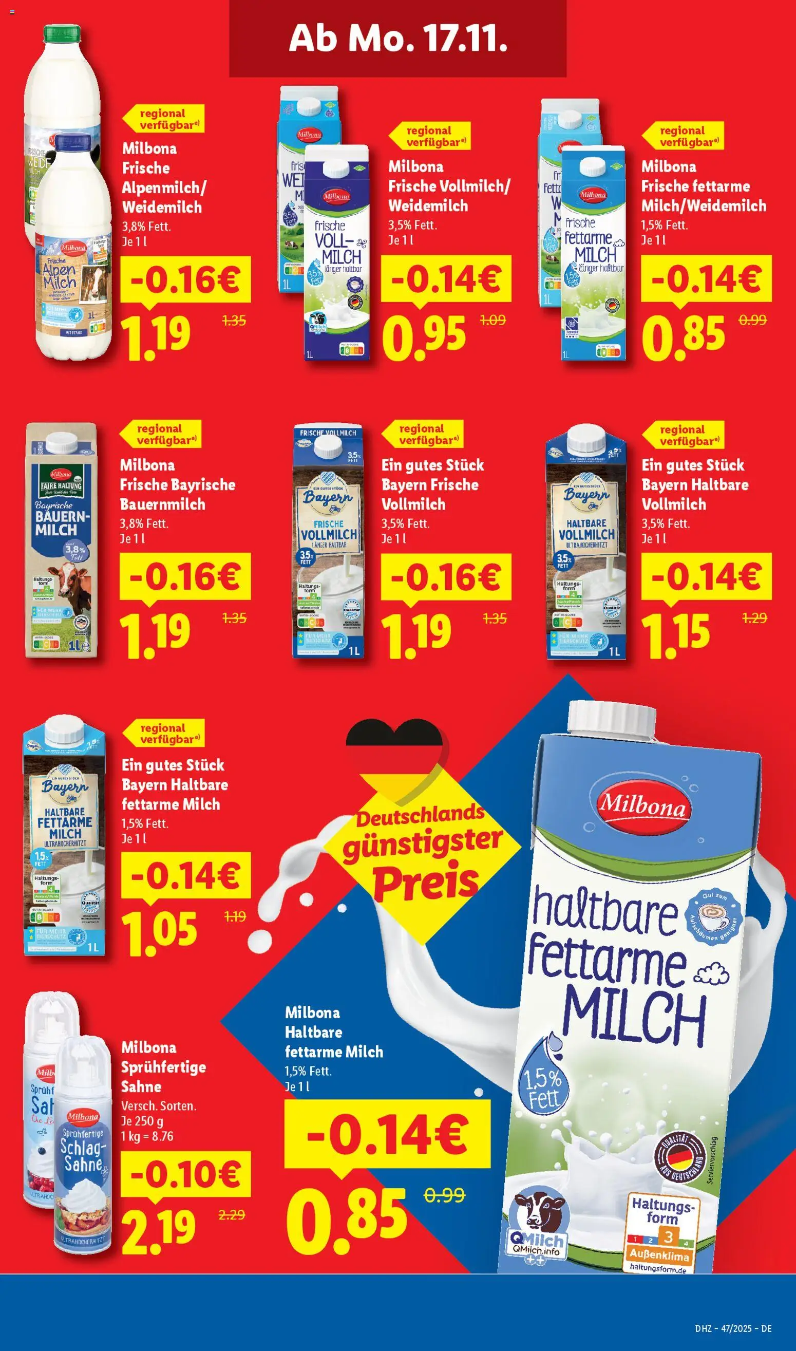 Lidl Prospekt Kornwestheim – gültig ab 17.11.2025 | Seite: 3 | Produkte: Milch, Sahne
