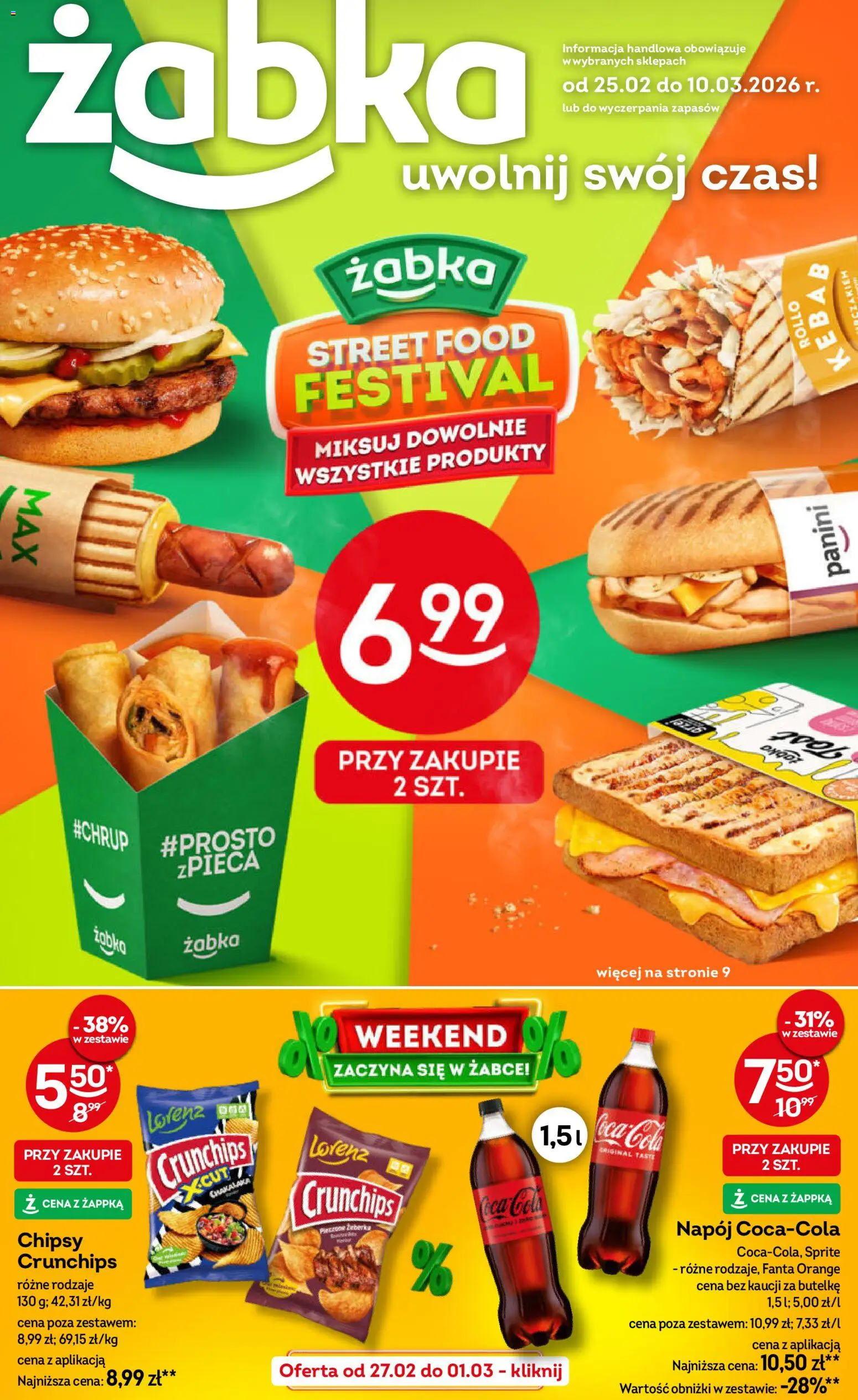 Żabka Gazetka od 25.02.2026 | Strona: 1 | Produkty: Chipsy, Sprite, Coca cola, Panini