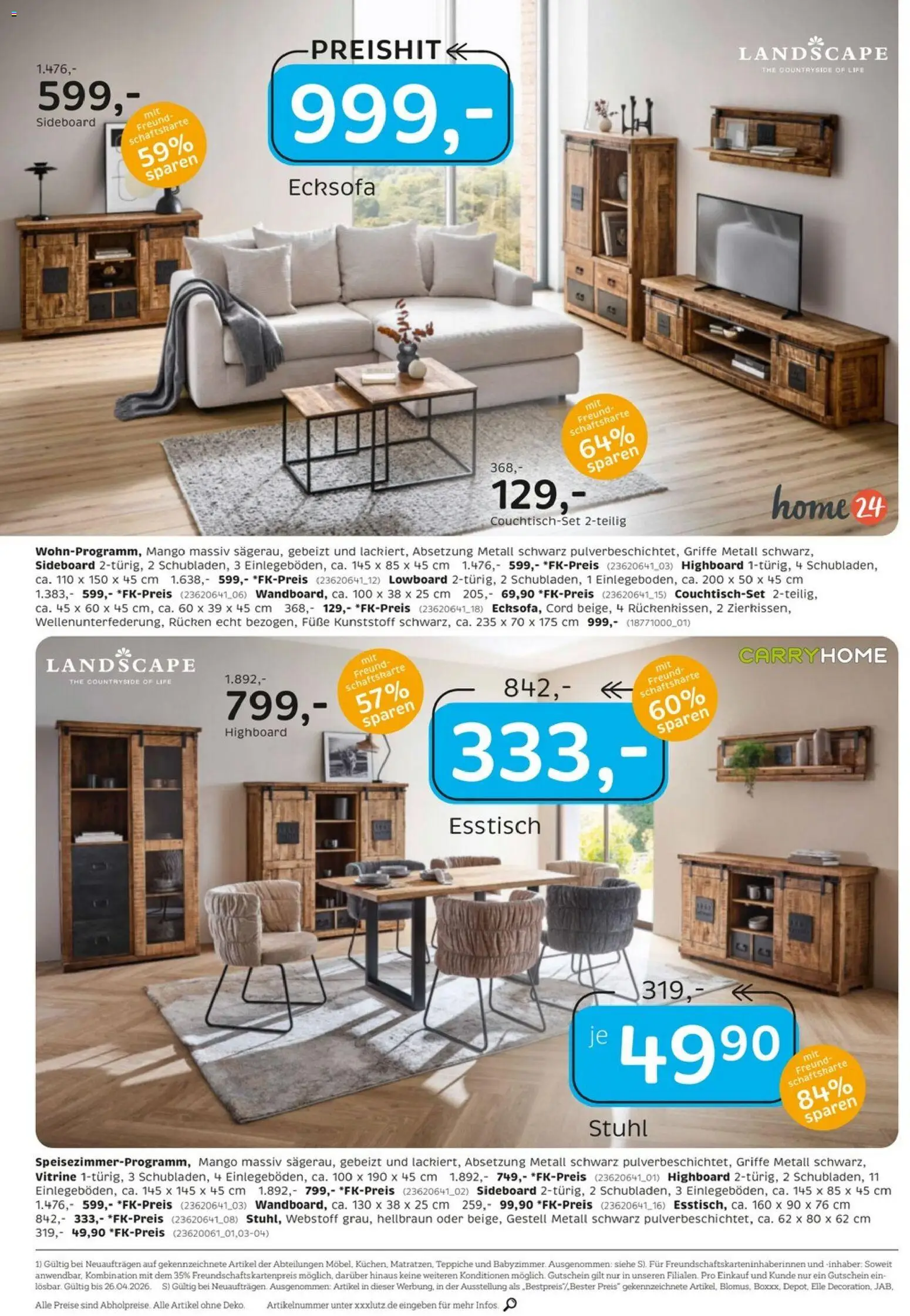 XXXLutz Junges Wohnen – gültig ab 11.04.2026 | Seite: 2 | Produkte: HIghboard, Esstisch, Stuhl, Mango