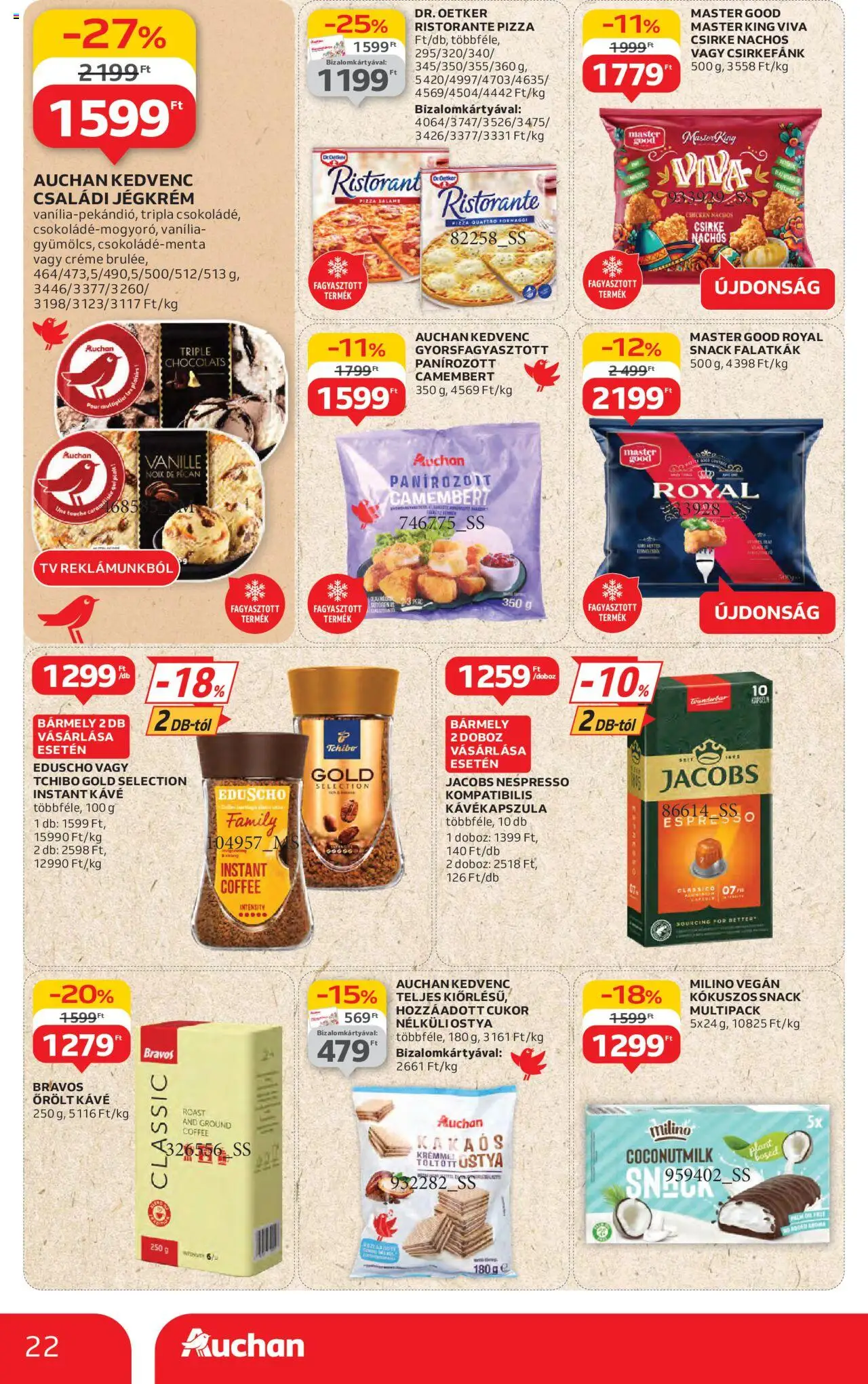 Auchan akciós ujság - amely érvényes a következő dátumtól: 26.06.2025 | Oldal: 22 | Termékek: TV, Jégkrém, Camembert, Cukor