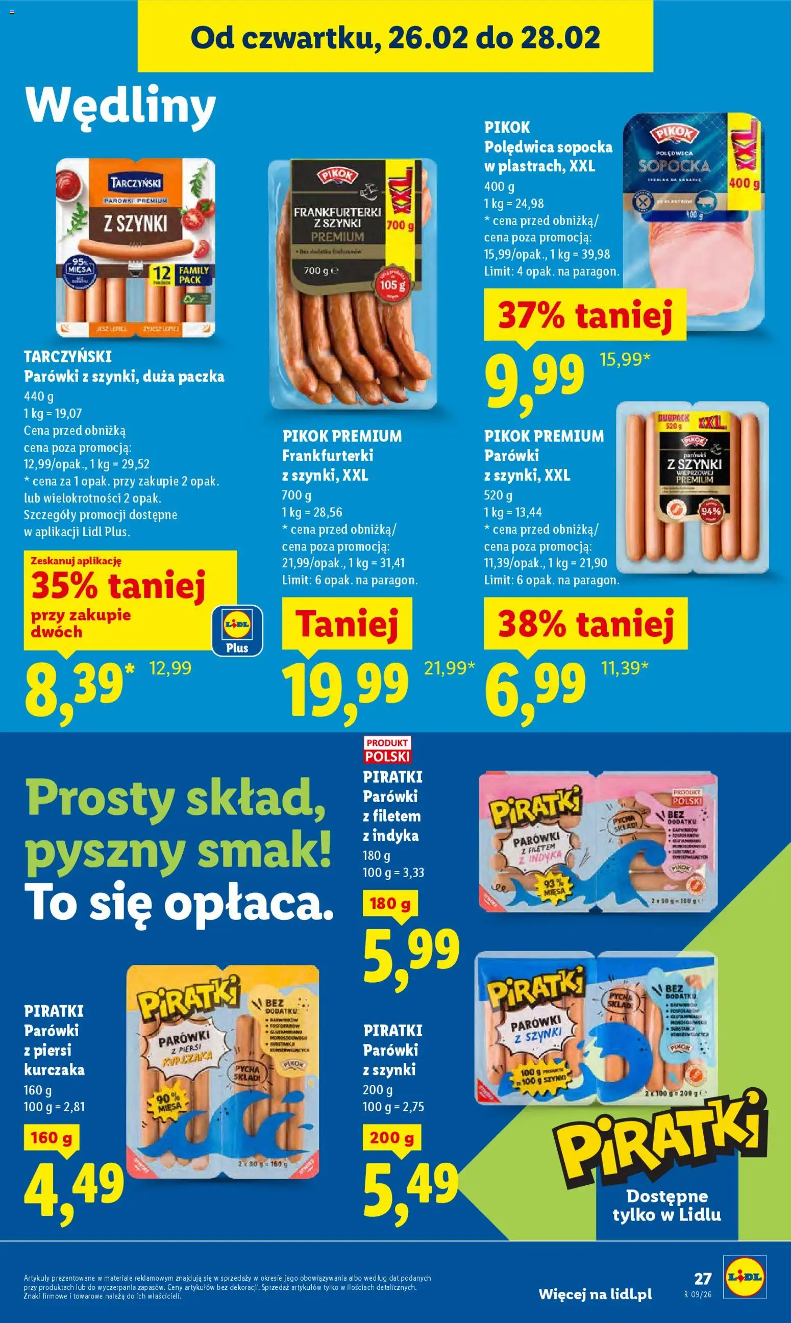 Lidl Gazetka od 26.02.2026 | Strona: 27 | Produkty: Piersi, Frankfurterki, Parówki, Wędliny