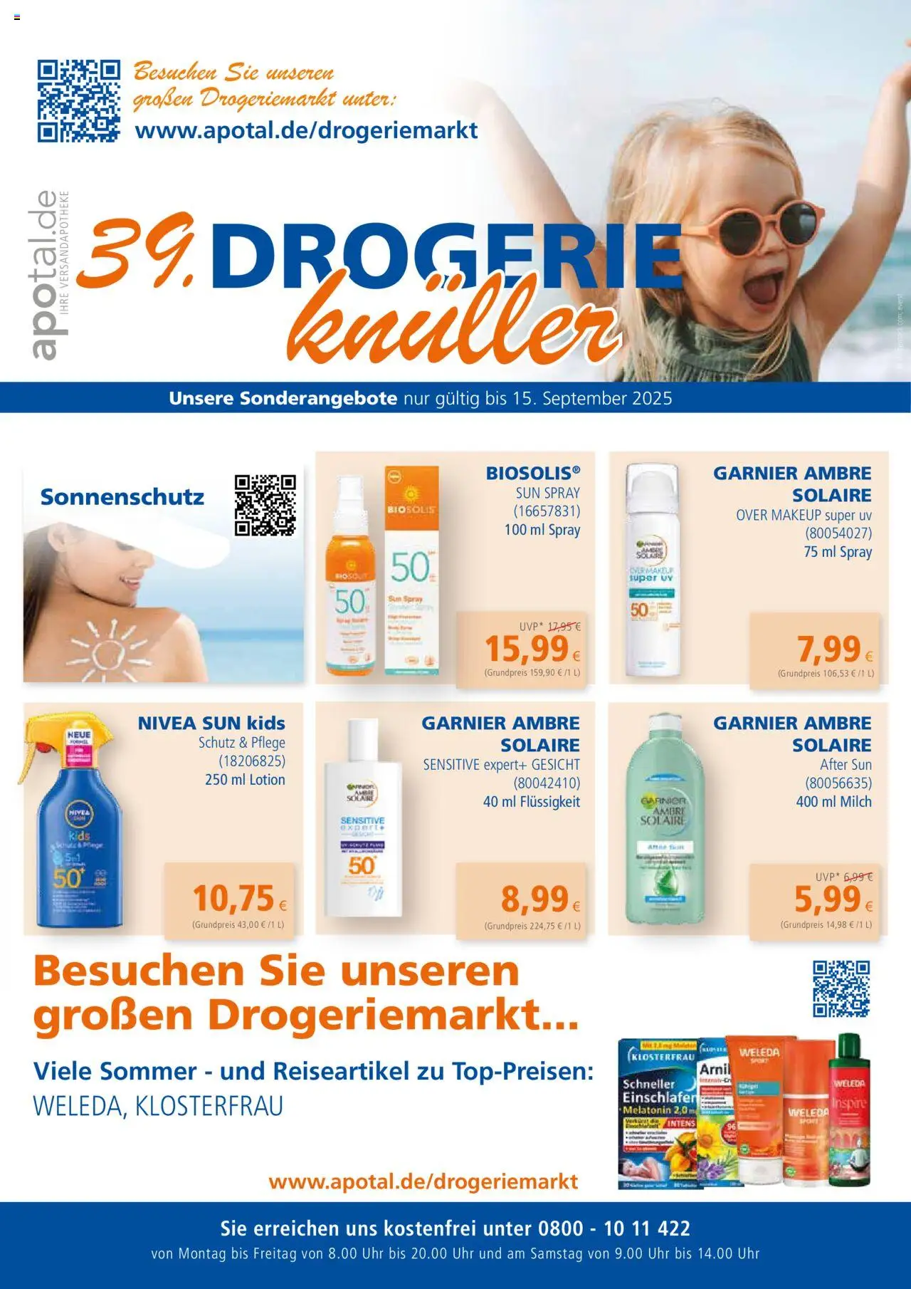 Apotal Drogerieknüller - gültig ab dem 28.07.2025 | Seite: 1 | Produkte: Milch, After Sun, Uhr