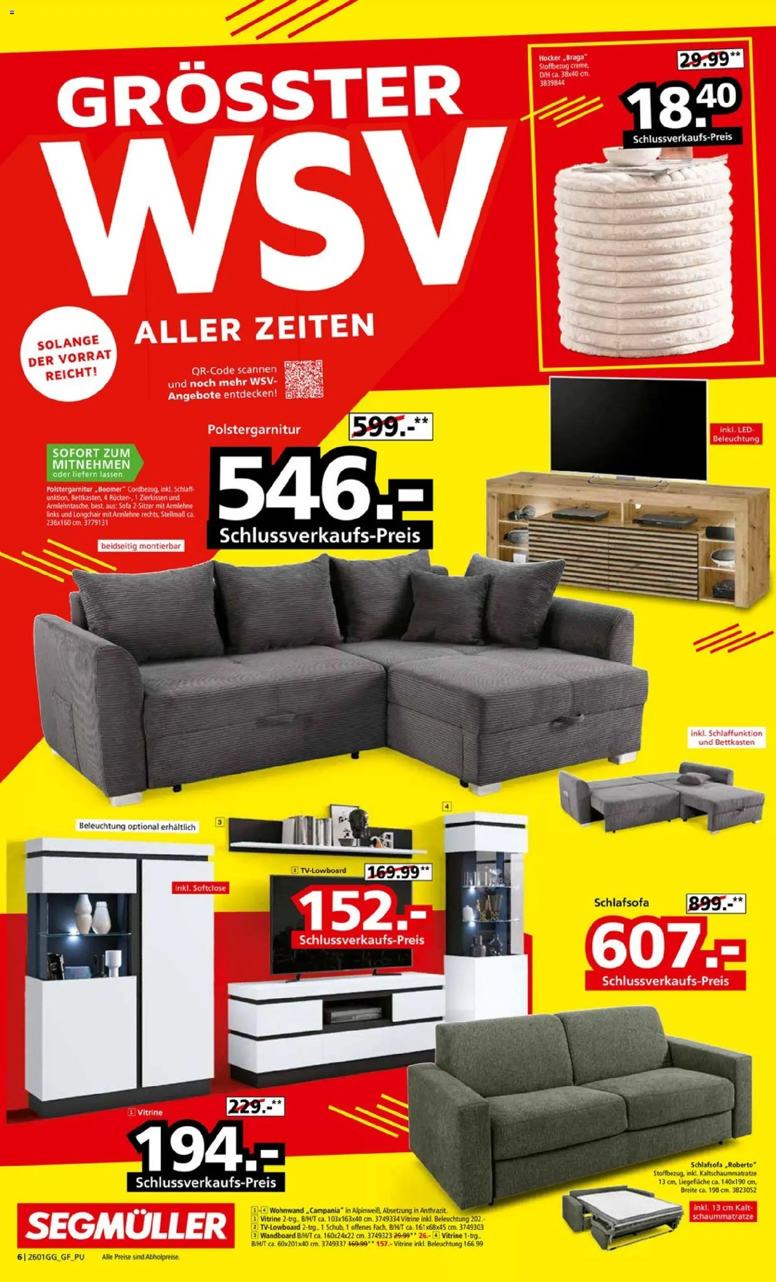 Segmüller Grösster WSW Aller Zeiten – gültig ab 10.01.2026 | Seite: 6 | Produkte: Schlafsofa, Wohnwand, Wandboard, Vitrine