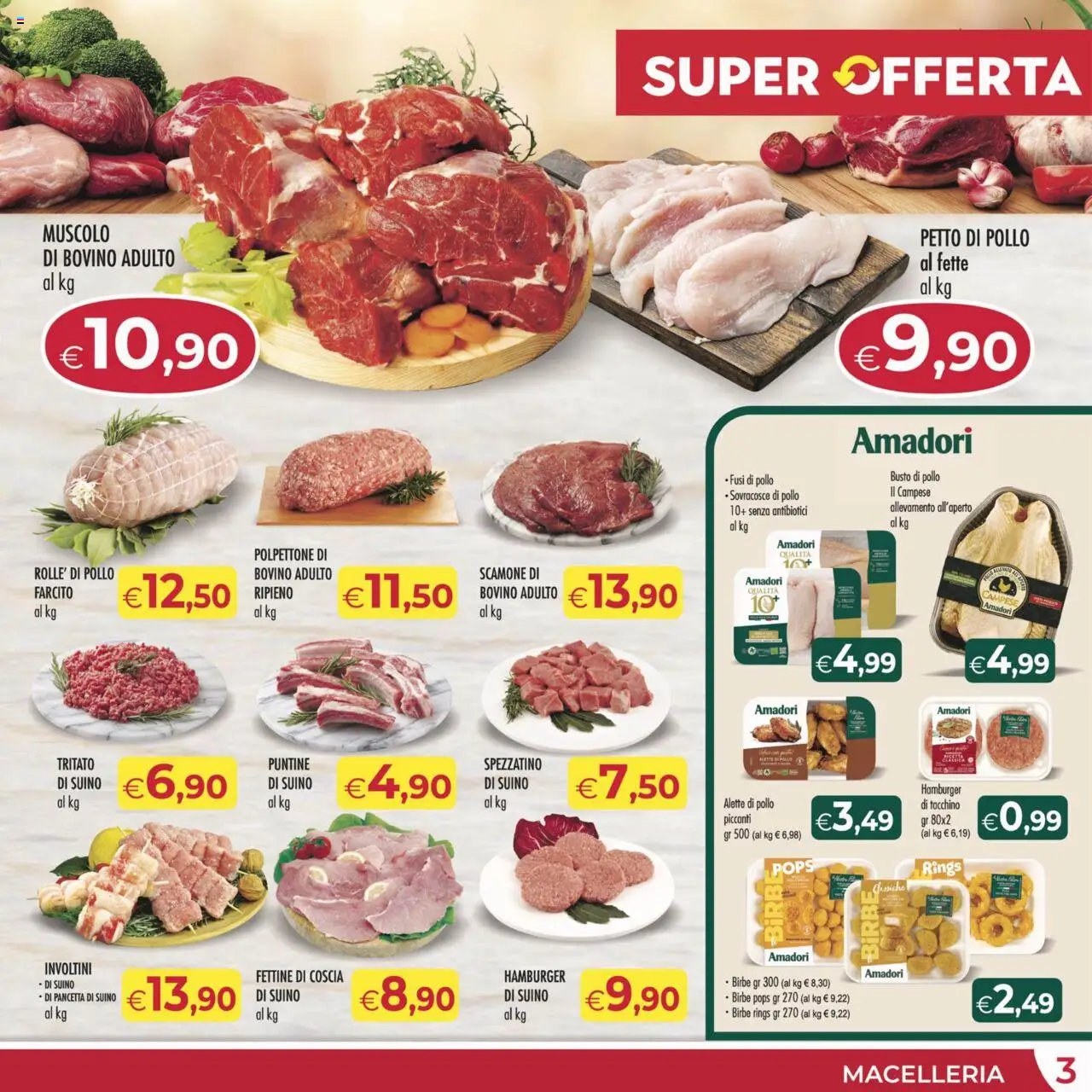 Volantino MerSi Supermercati del 10.09.2025 | Pagina: 3 | Prodotti: Pollo, Suino, Tacchino, Hamburger