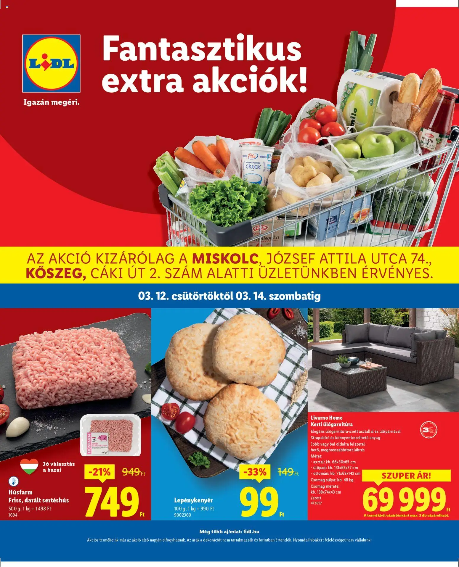 Lidl akciós ujság - amely érvényes a következő dátumtól: 12.03.2026 | Oldal: 1 | Termékek: Ülőpad, Darált sertéshús, Asztal, Sertéshús