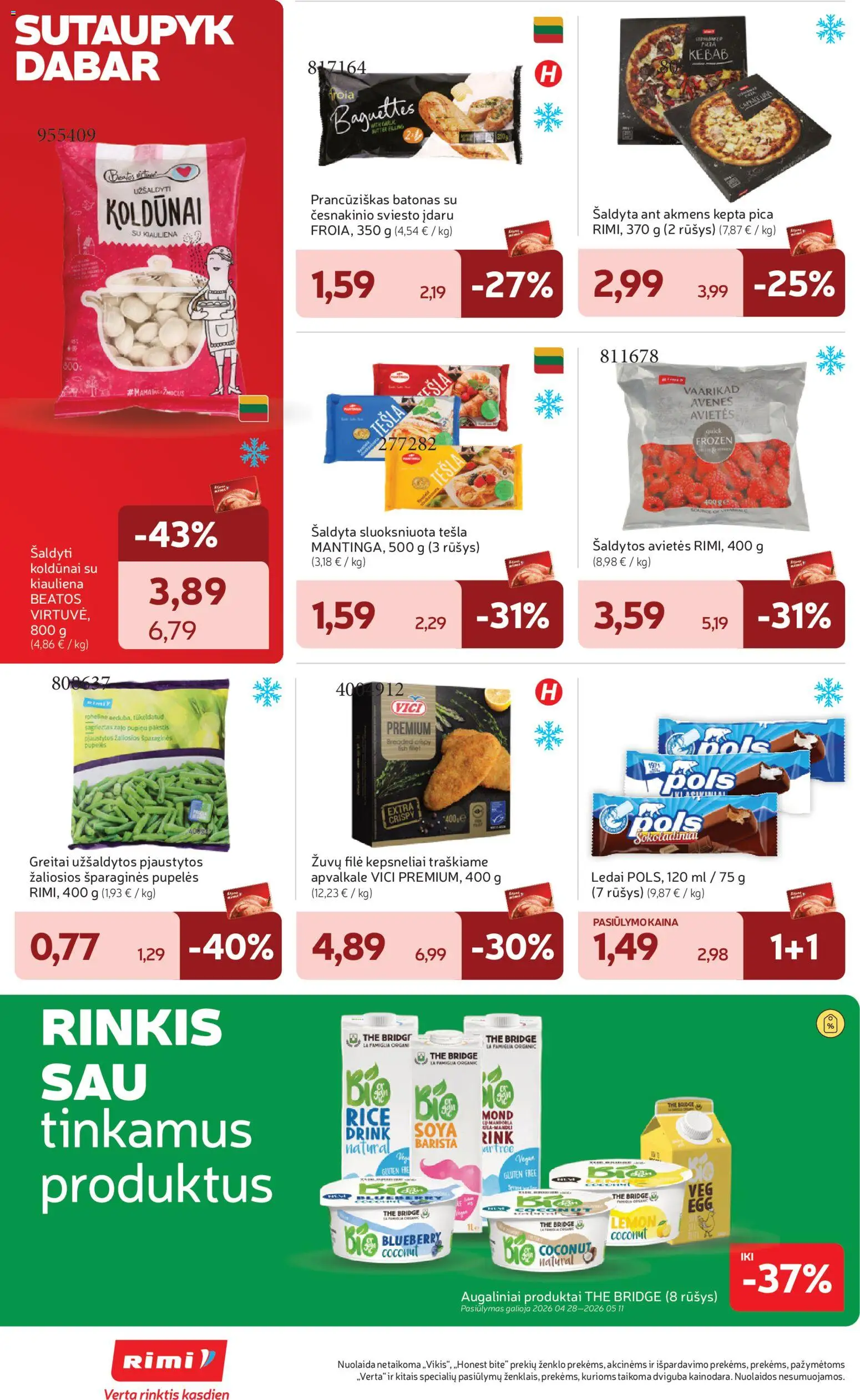 Rimi akcijos nuo 28.04.2026 | Puslapis: 18 | Prekių: Ledai, Batonas, Pupelės, Pica