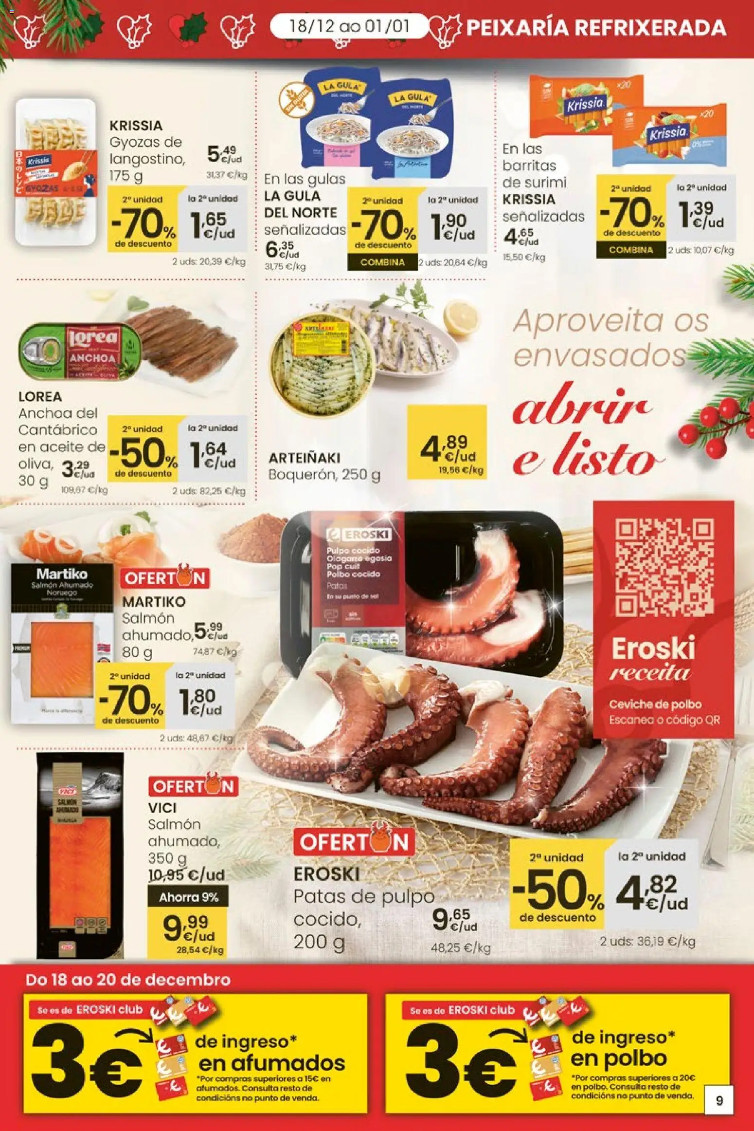 Eroski - Nadal │ válido desde el 18.12.2025 | Página: 9 | Productos: Aceite, Salmón ahumado, Anchoa