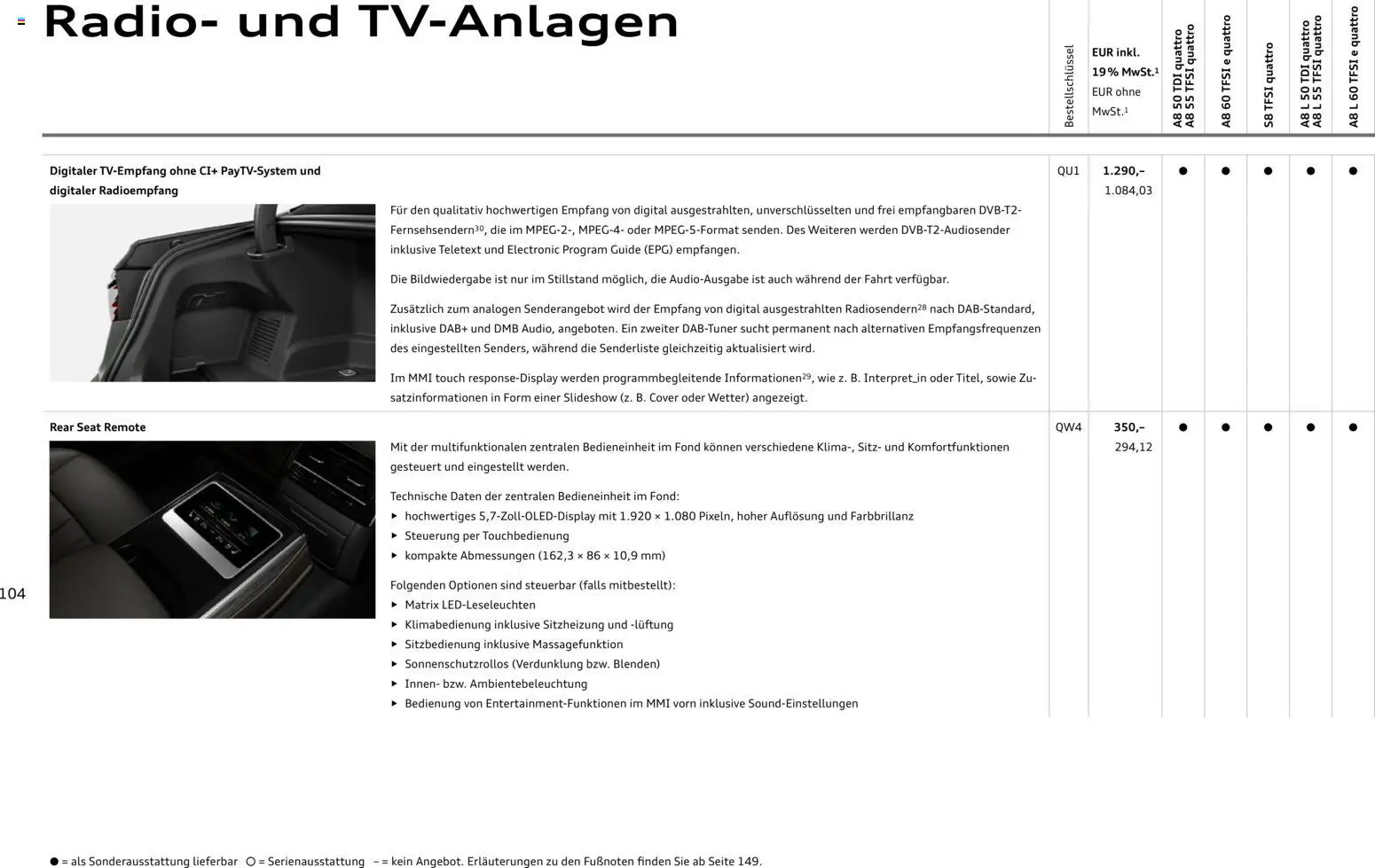 Audi A8 – gültig ab 28.10.2025 | Seite: 104 | Produkte: Radio