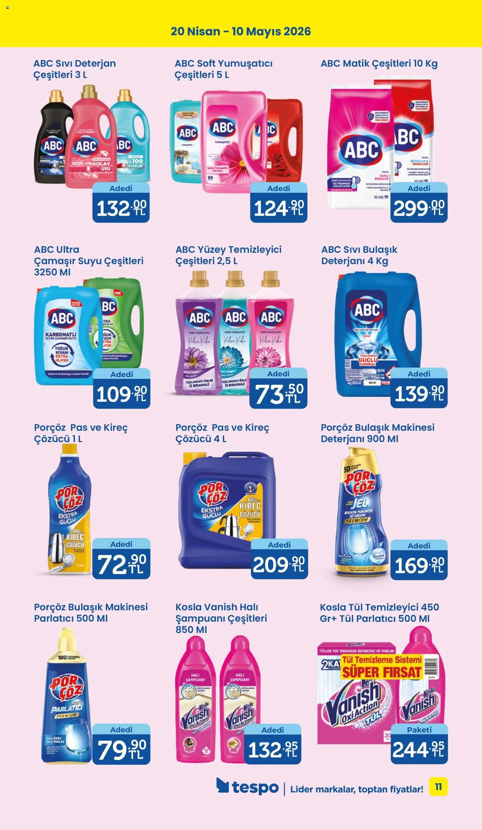 Tespo Katalog - 20.04.2026 tarihinden itibaren geçerlidir | Sayfa: 11 | Ürünler: Kireç çözücü, Parlatıcı, Yüzey temizleyici, Bulaşık makinesi