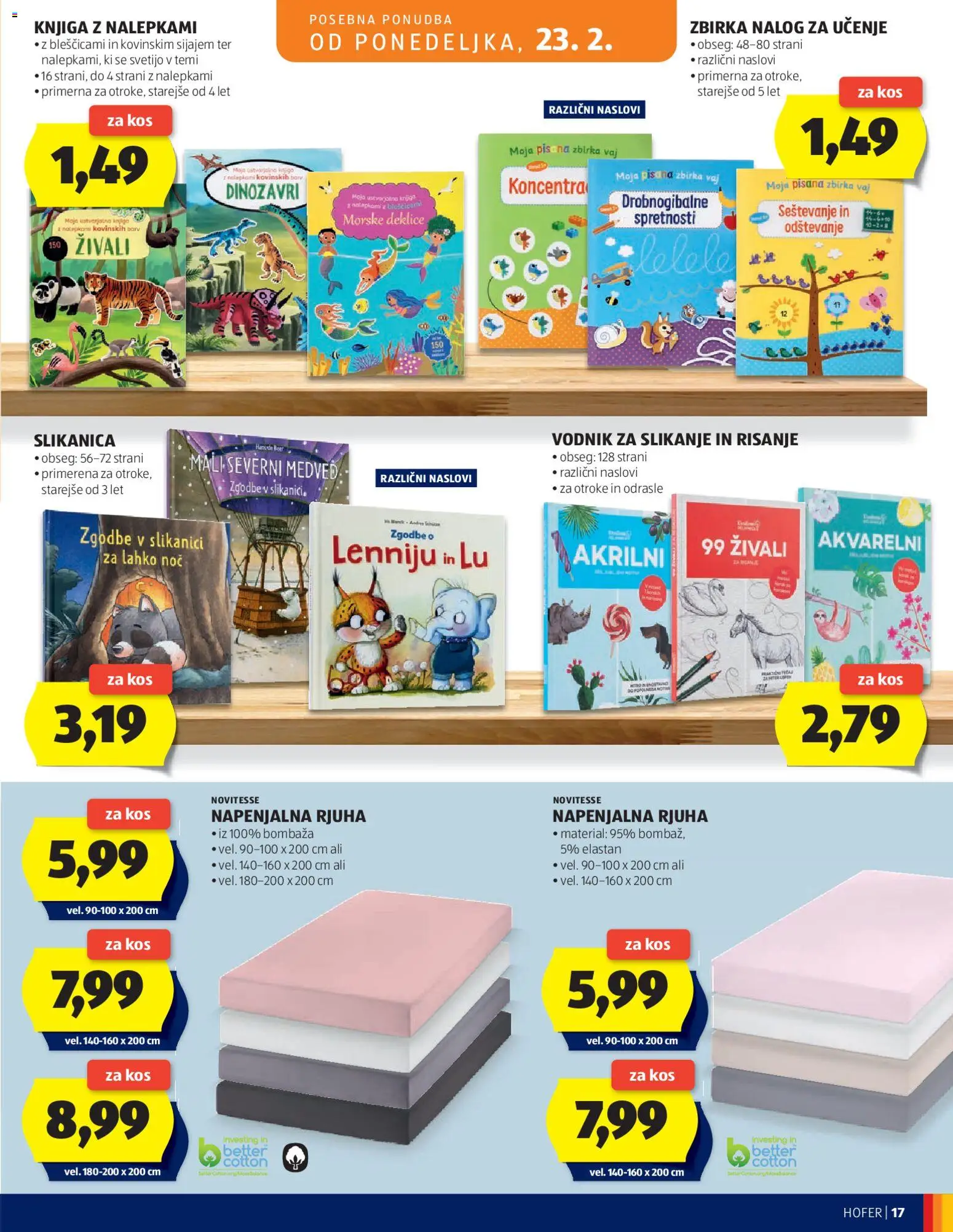 Novi Hofer katalog ponudbe – veljaven od 18.02.2026 | Stran: 17 | Izdelki: Rjuha, Kos, Knjiga