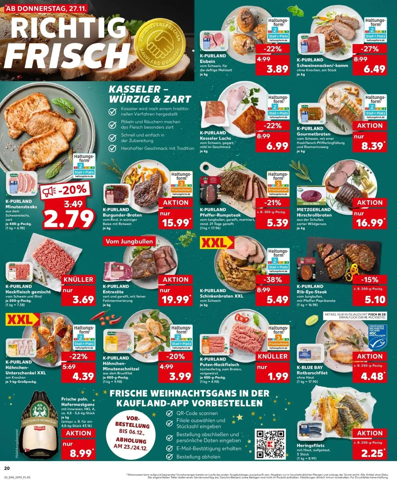 Kaufland prospekt Coswig	 – gültig ab 30.11.2025 | Seite: 20 | Produkte: Hahnchen, Entrecote, Lachs, Hackfleisch