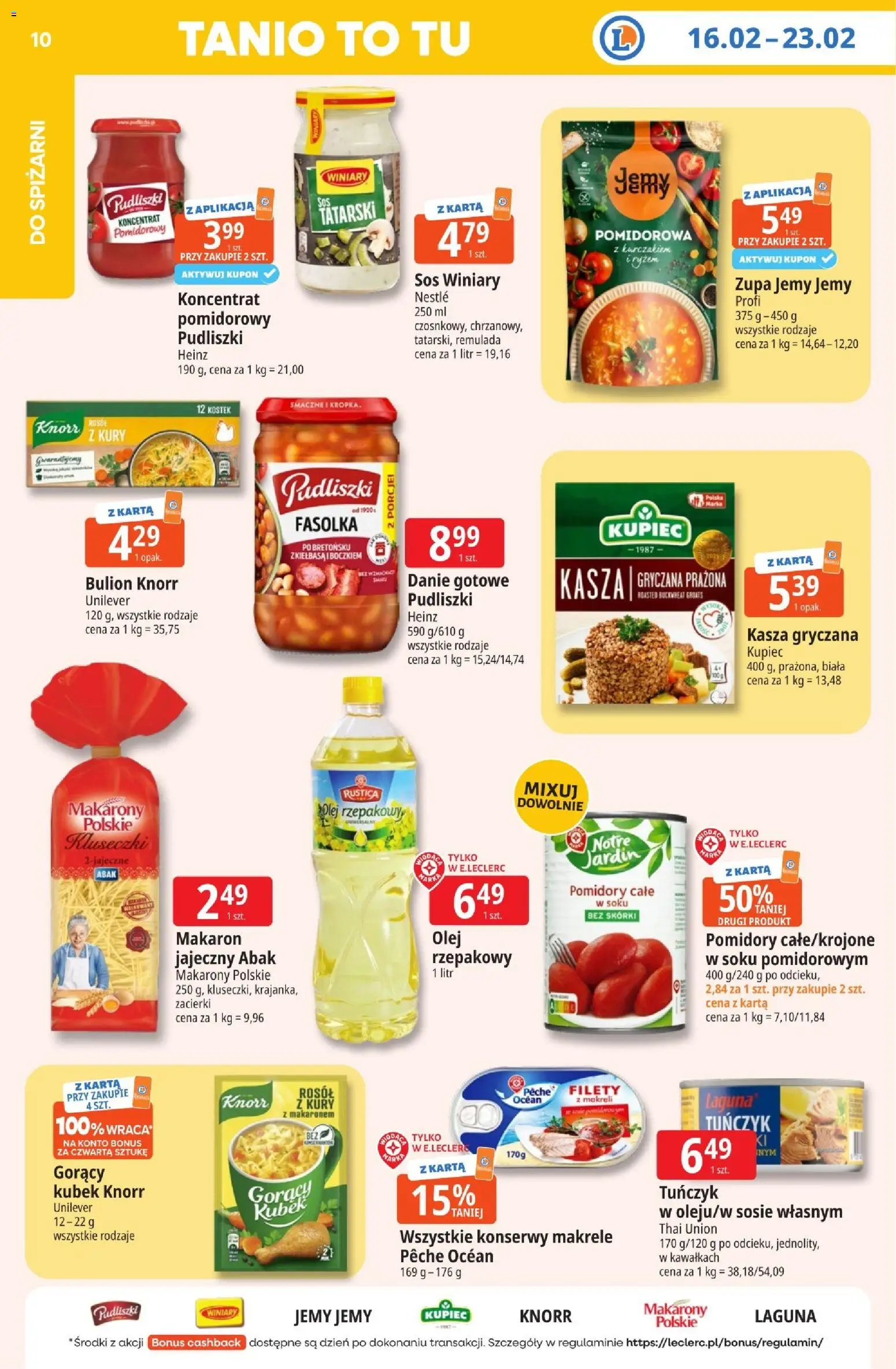 E.Leclerc Gazetka - Zamość od 16.02.2026 | Strona: 10 | Produkty: Kasza, Tuńczyk, Makaron, Sos