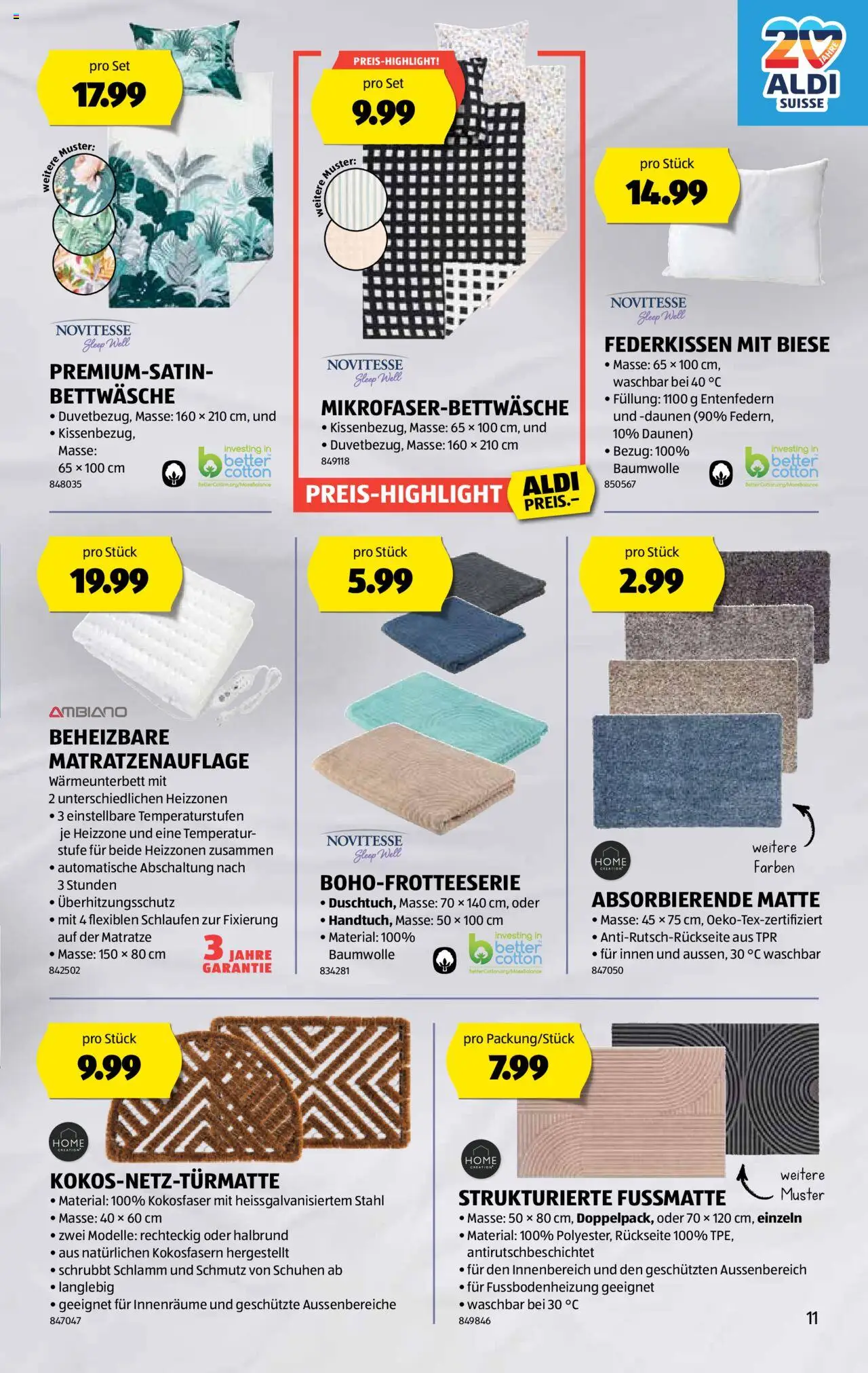 Aldi Aktionen – gültig ab 16.10.2025 | Seite: 12 | Produkte: Matratze, Bettwäsche, Fußmatte