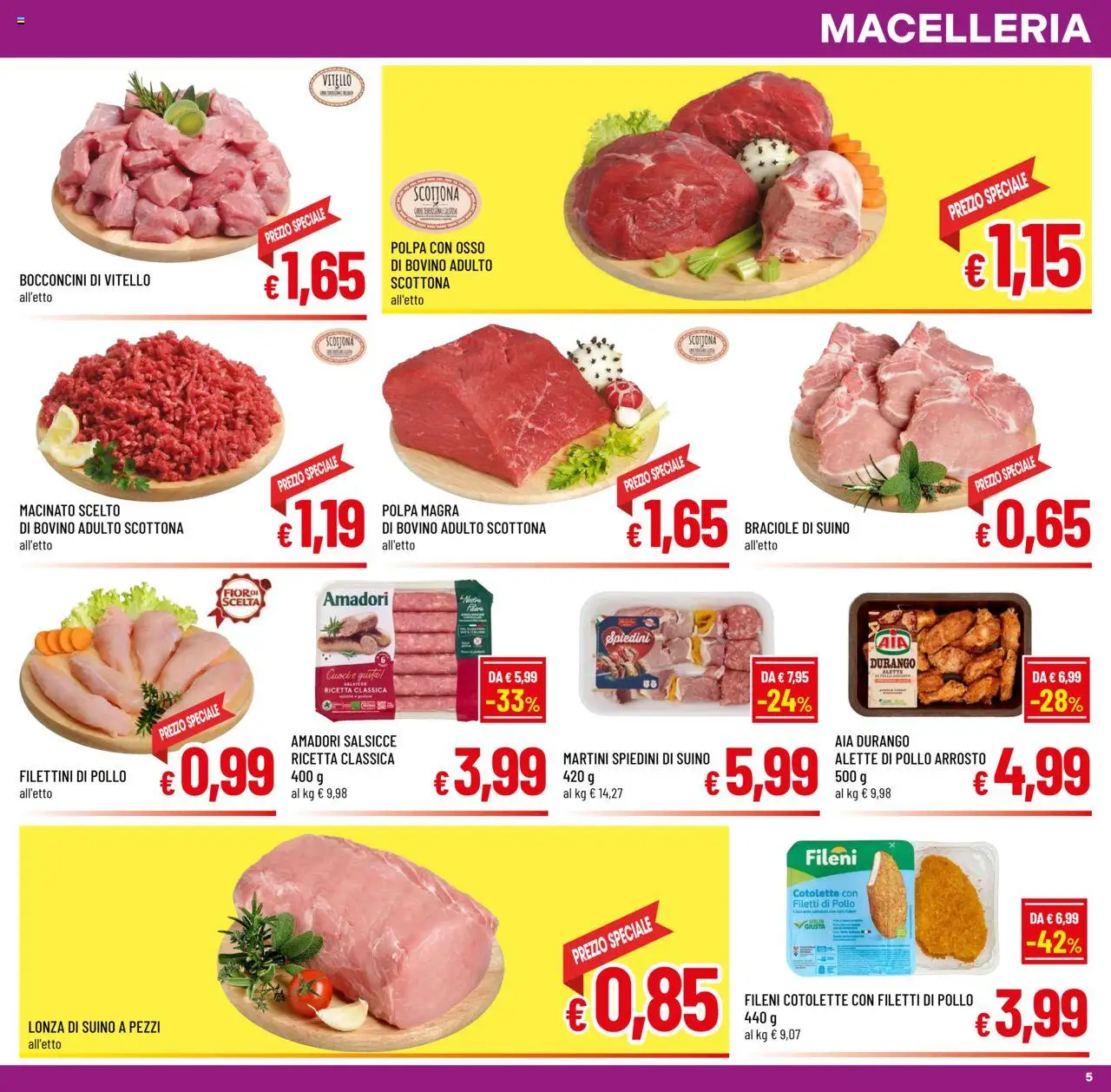 Volantino A&O del 01.10.2025 | Pagina: 5 | Prodotti: Bovino, Pollo, Suino, Spiedini
