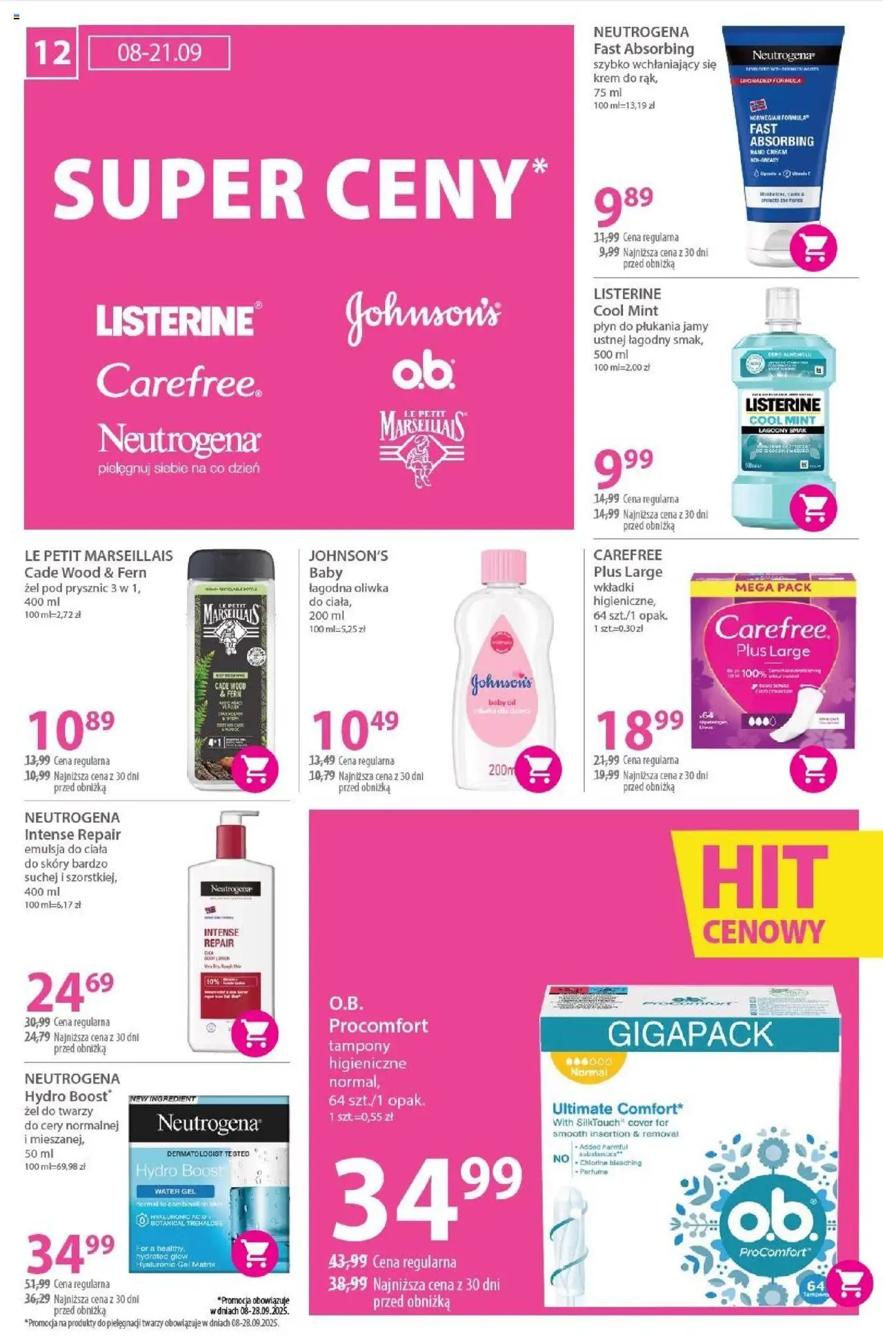Hebe Gazetka od 08.09.2025 | Strona: 12 | Produkty: Tampony, Żel pod prysznic, Płyn do płukania jamy ustnej, Lotion
