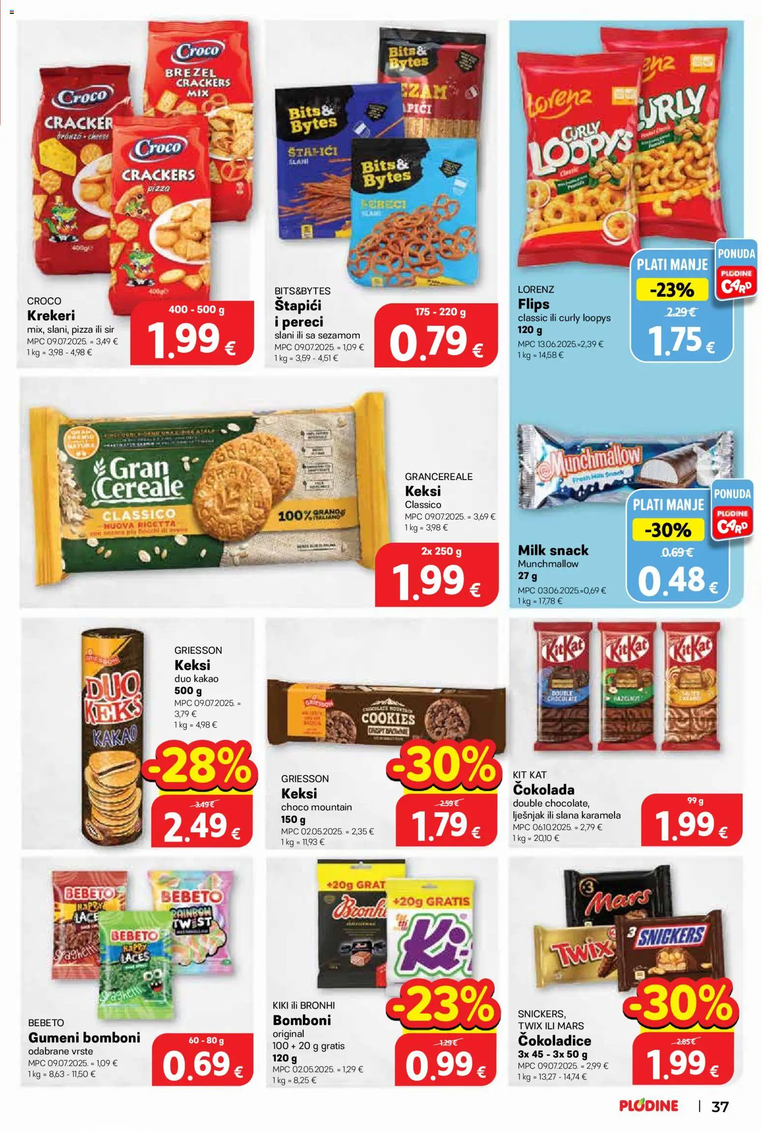 Plodine katalog | vrijedi od 25.03.2026 | Stranica: 37 | Proizvodi: Snickers, Sir, Lješnjak, Karamela